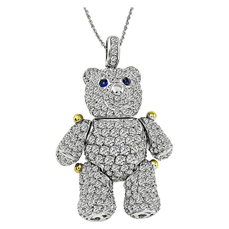 4.96 Carat Diamond Teddy Bear Pendant Necklace For Sale at 1stDibs