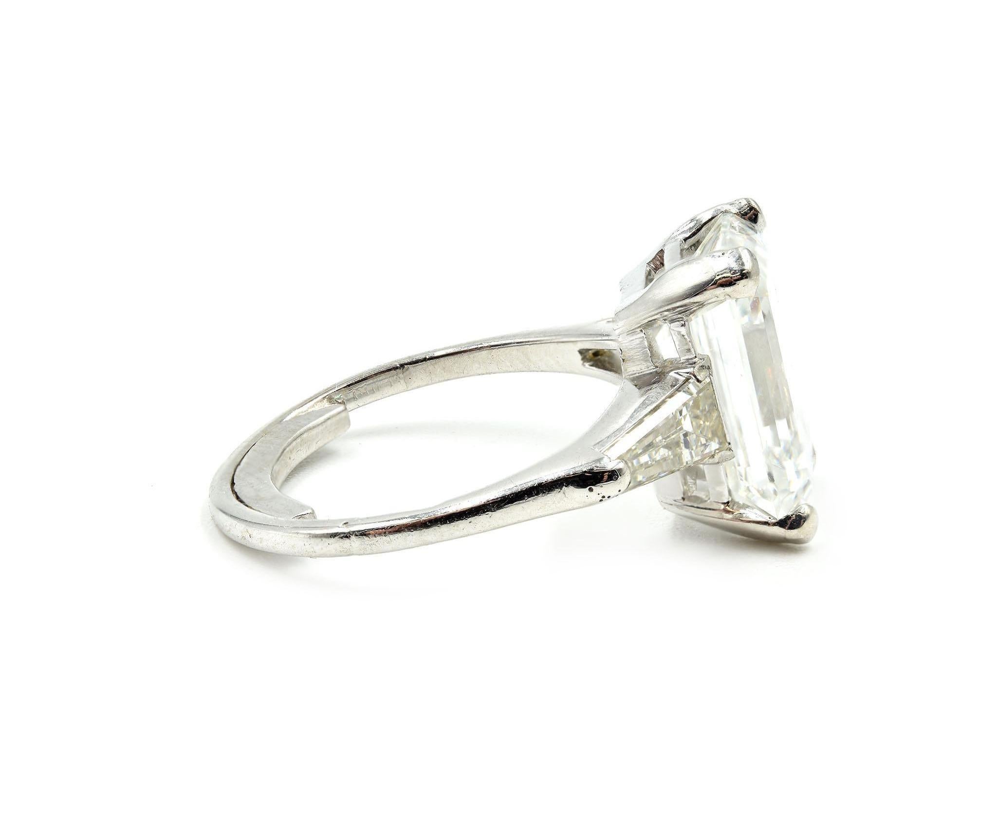 Women's or Men's 4.96 Carat Emerald Cut GIA Certified Diamond Engagement Ring Platinum