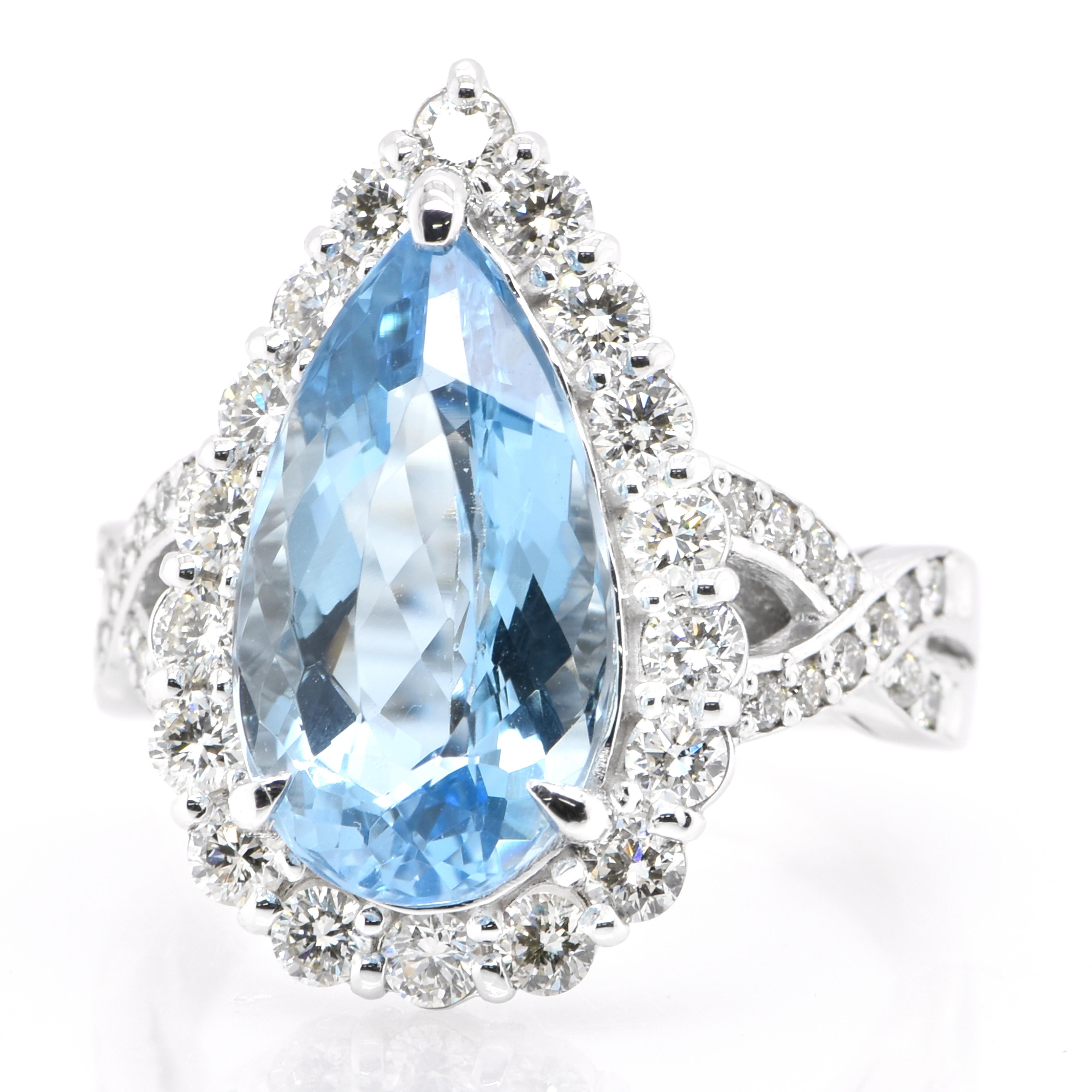 A beautiful Cocktail Ring featuring a 4.96 Carat, Natural, Aquamarine and 1.19 Carats of Diamond Accents set in Platinum. Aquamarines have been prized gems throughout human history for their cool blue color. They historically come from the Minas