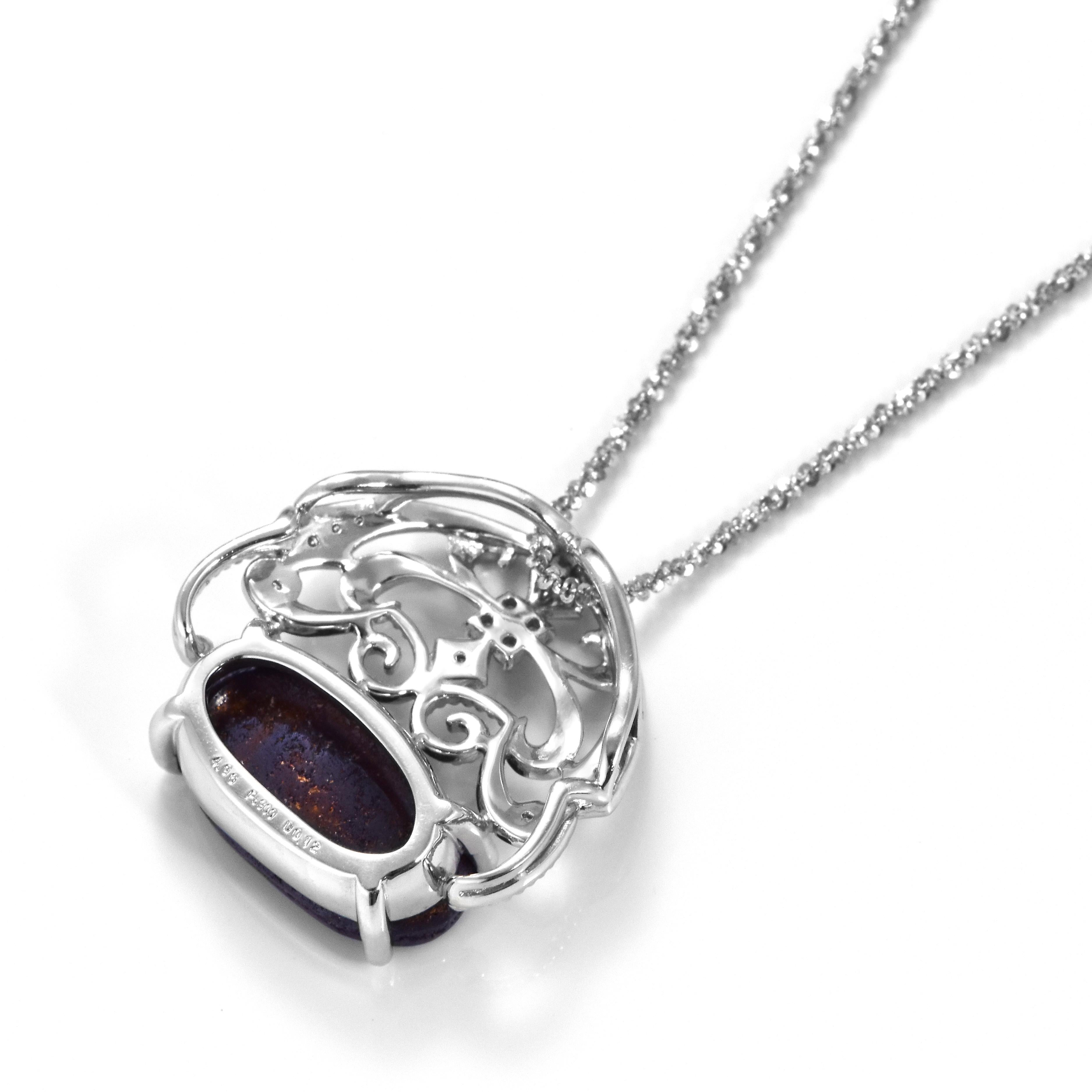 Rough Cut 4.96 Carat Natural Australian Boulder Opal and Diamond Pendant Made in Platinum For Sale