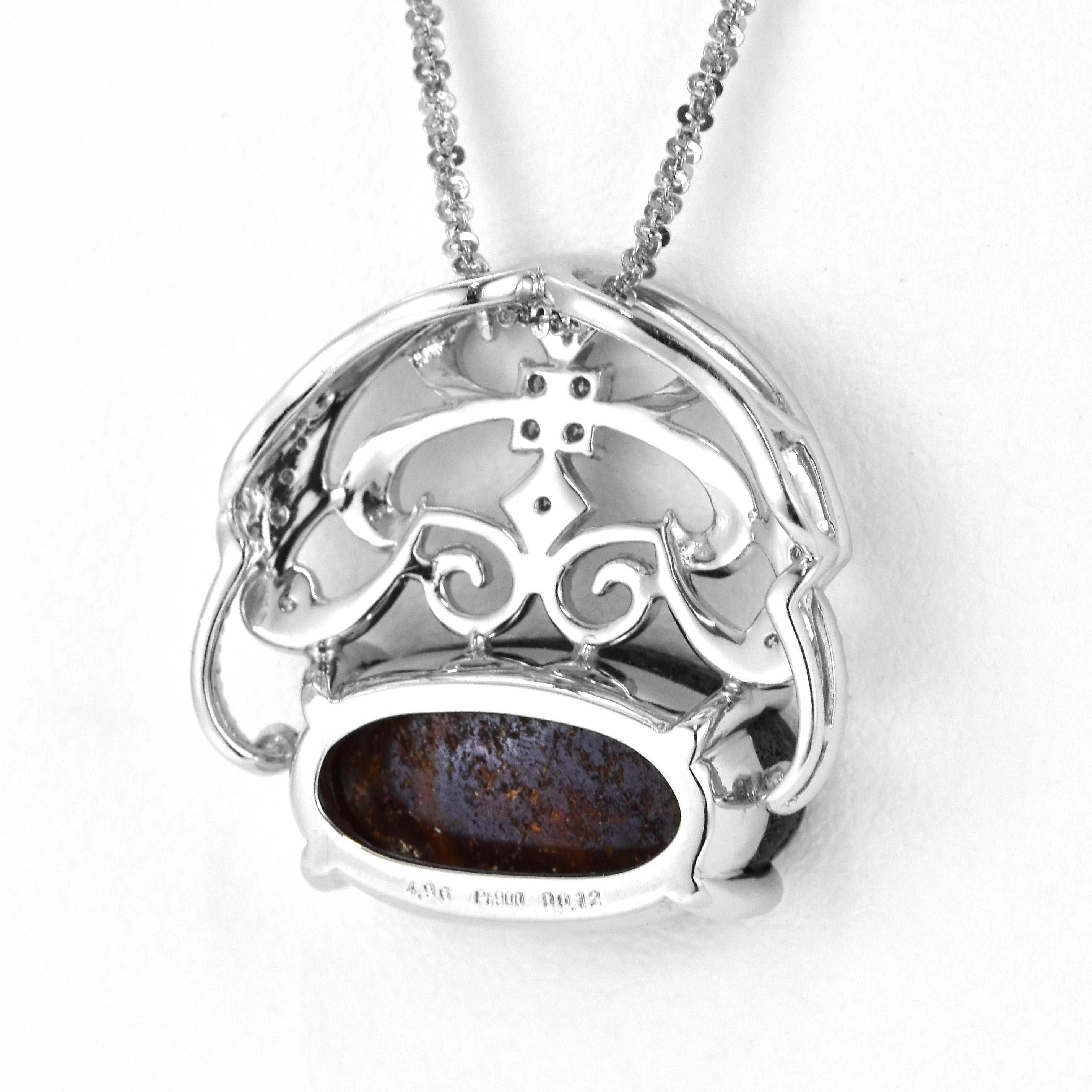 4.96 Carat Natural Australian Boulder Opal and Diamond Pendant Made in Platinum For Sale 1