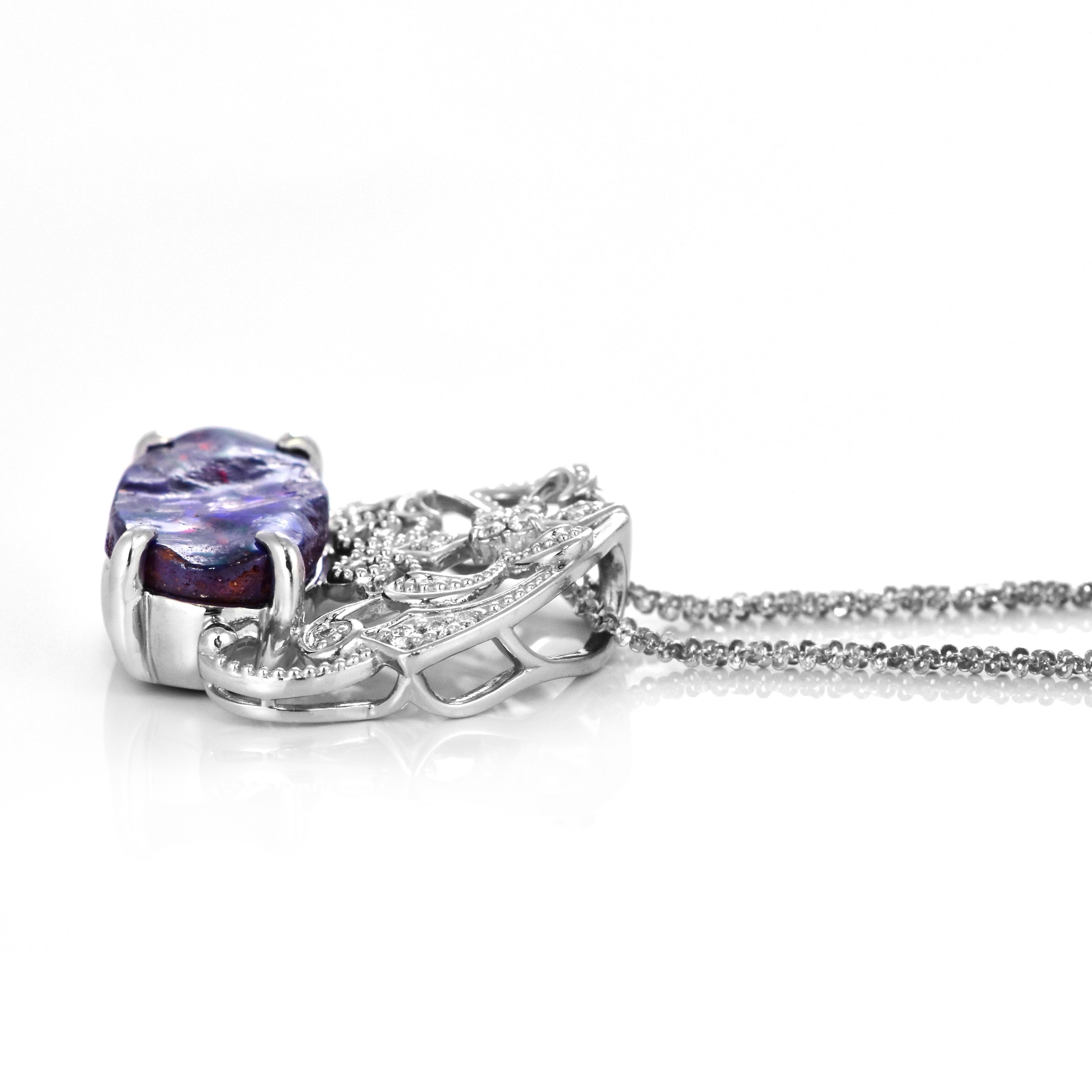 4.96 Carat Natural Australian Boulder Opal and Diamond Pendant Made in Platinum For Sale 2