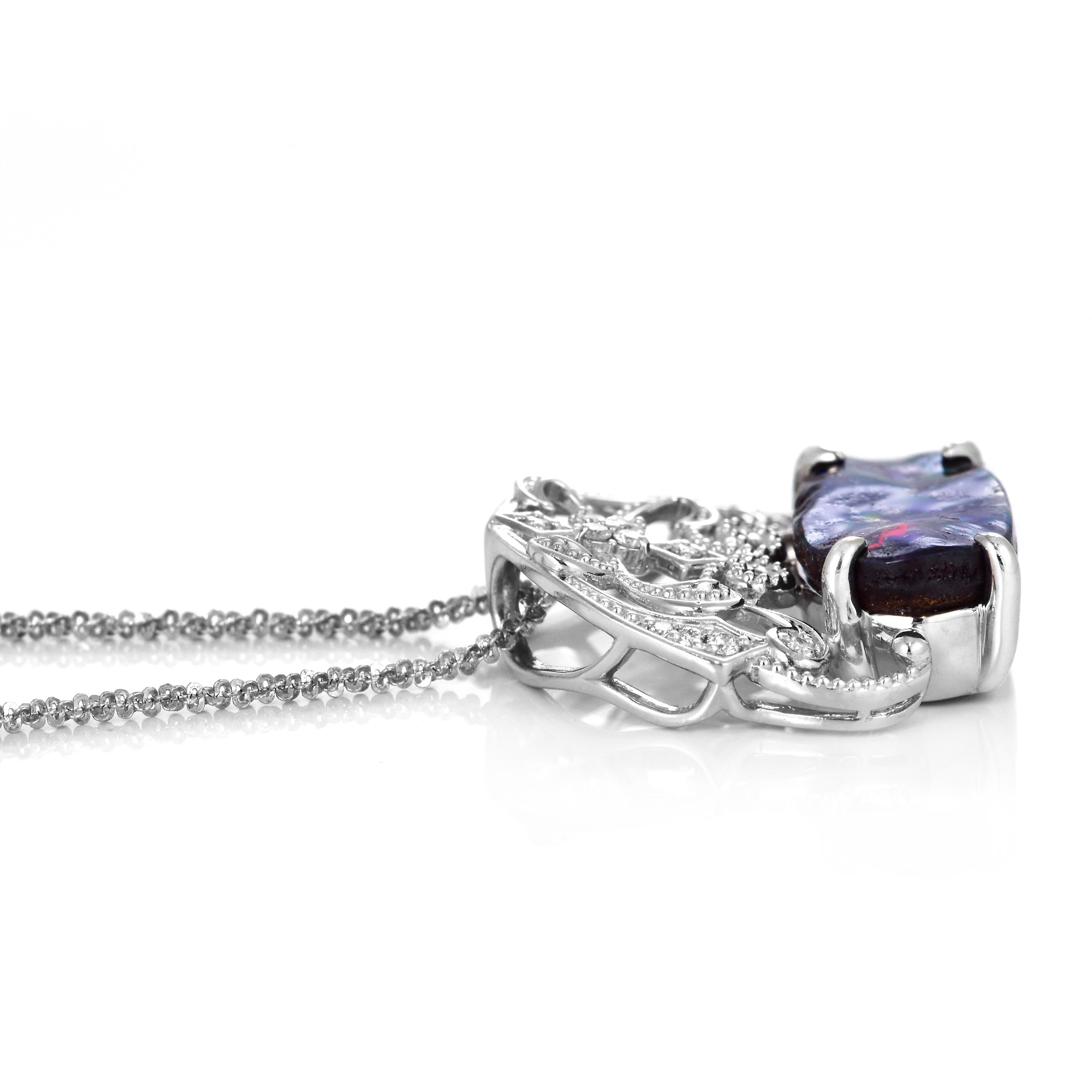 4.96 Carat Natural Australian Boulder Opal and Diamond Pendant Made in Platinum For Sale 3