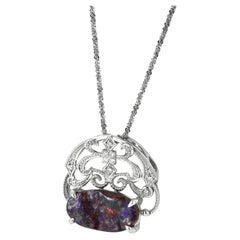 4.96 Carat Natural Australian Boulder Opal and Diamond Pendant Made in Platinum