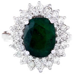 Natural Emerald Diamond Ring In 14 Karat Solid White Gold 