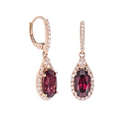 Sunita Nahata 4.96 Carat Rhodolite Drop Earring in 18KRG with White Diamond.