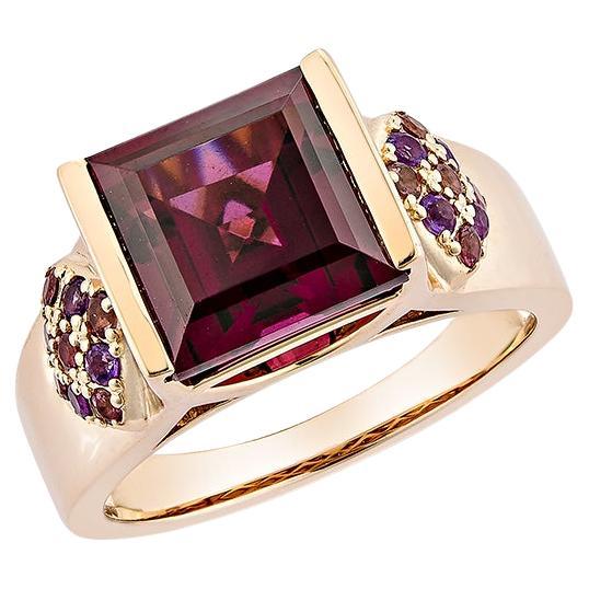 4.96 Carat Rhodolite Fancy Ring in 18KRG with Amethyst, and Pink Tourmaline.   For Sale