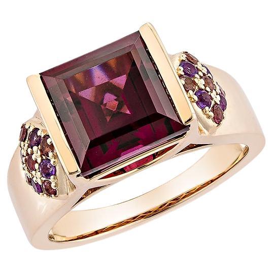 Bague fantaisie en rhodolite de 4,96 carats en 18 carats avec améthyste et tourmaline rose.  