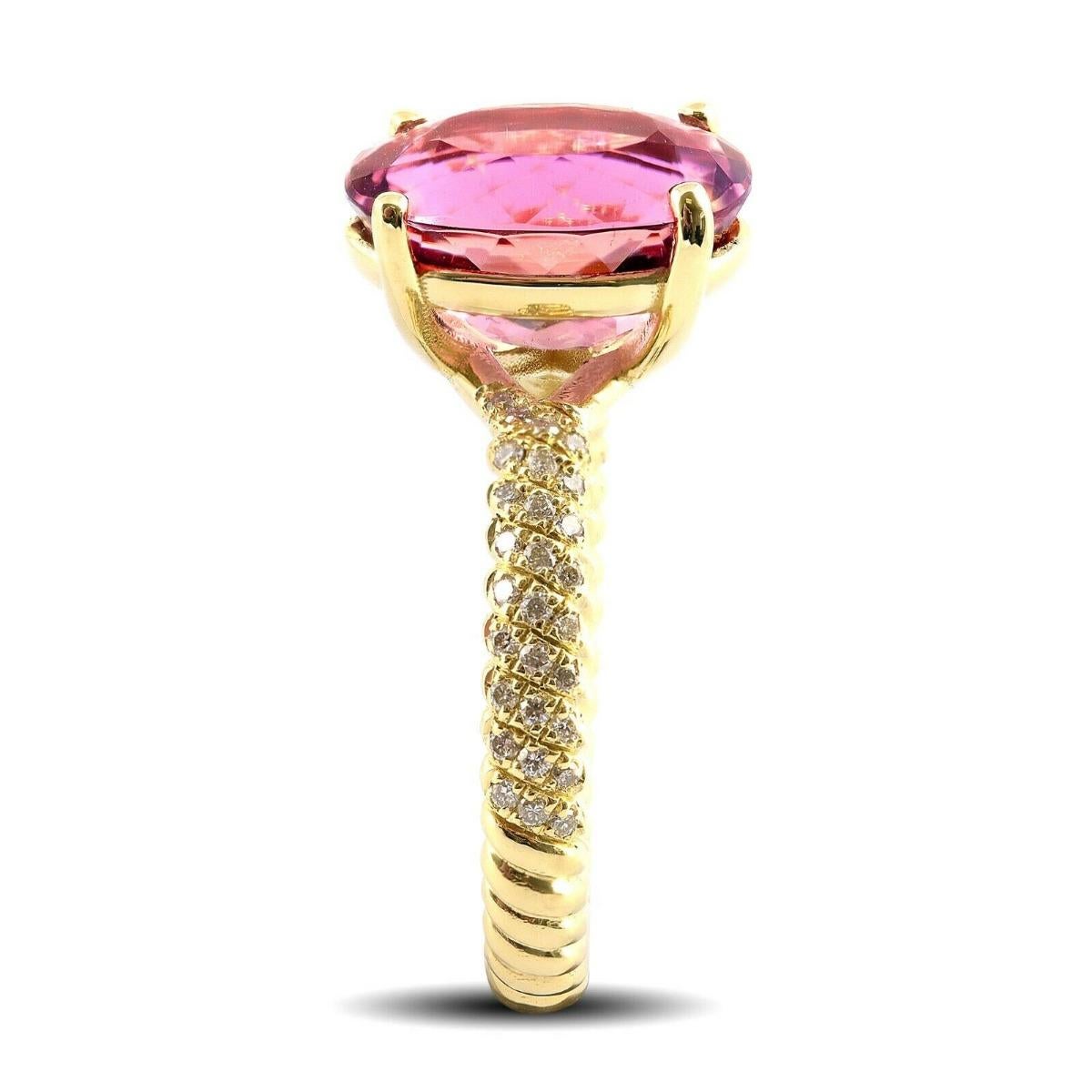 Mixed Cut Natural Pink Tourmaline 4.96 Carats  set in 18K Yellow Gold Ring with Diamonds  For Sale