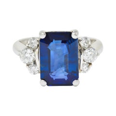 4.96 Carats Sapphire Diamond Platinum Gemstone Ring GIA