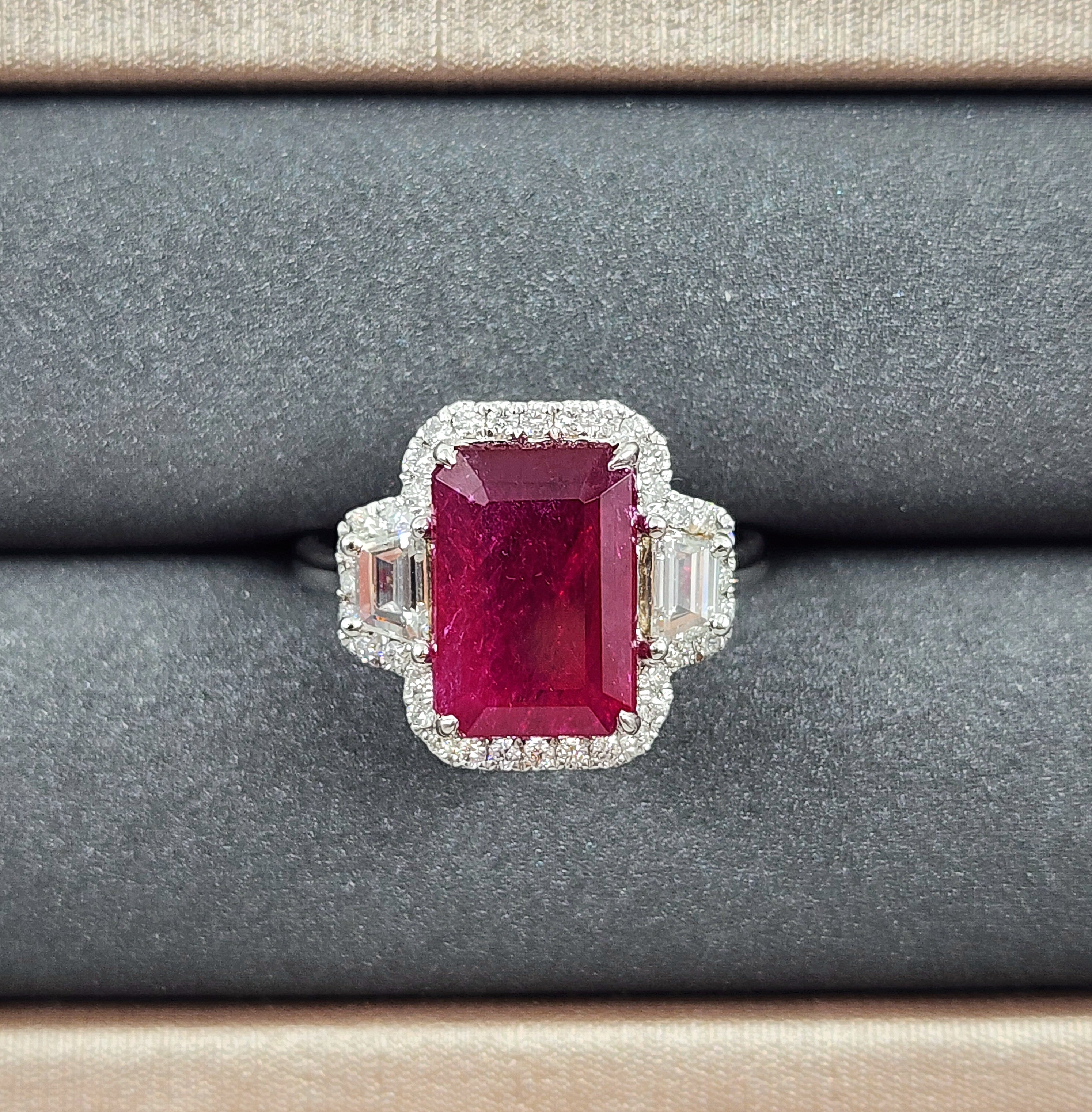4.23 ct Certified No Heat Ruby & Diamond Ring