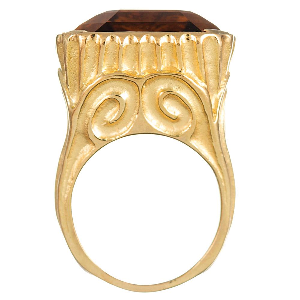 49.64 Carat Citrine and Carved Gold Ring In Good Condition In Carmel-by-the-Sea, CA