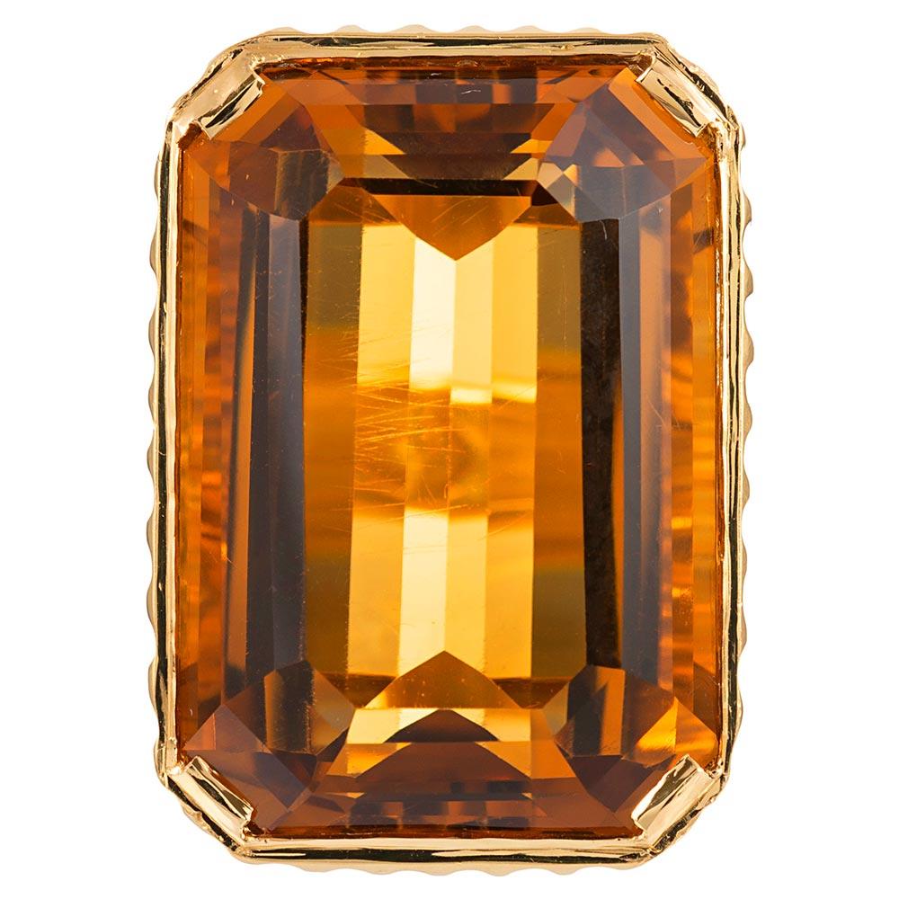 49.64 Carat Citrine and Carved Gold Ring