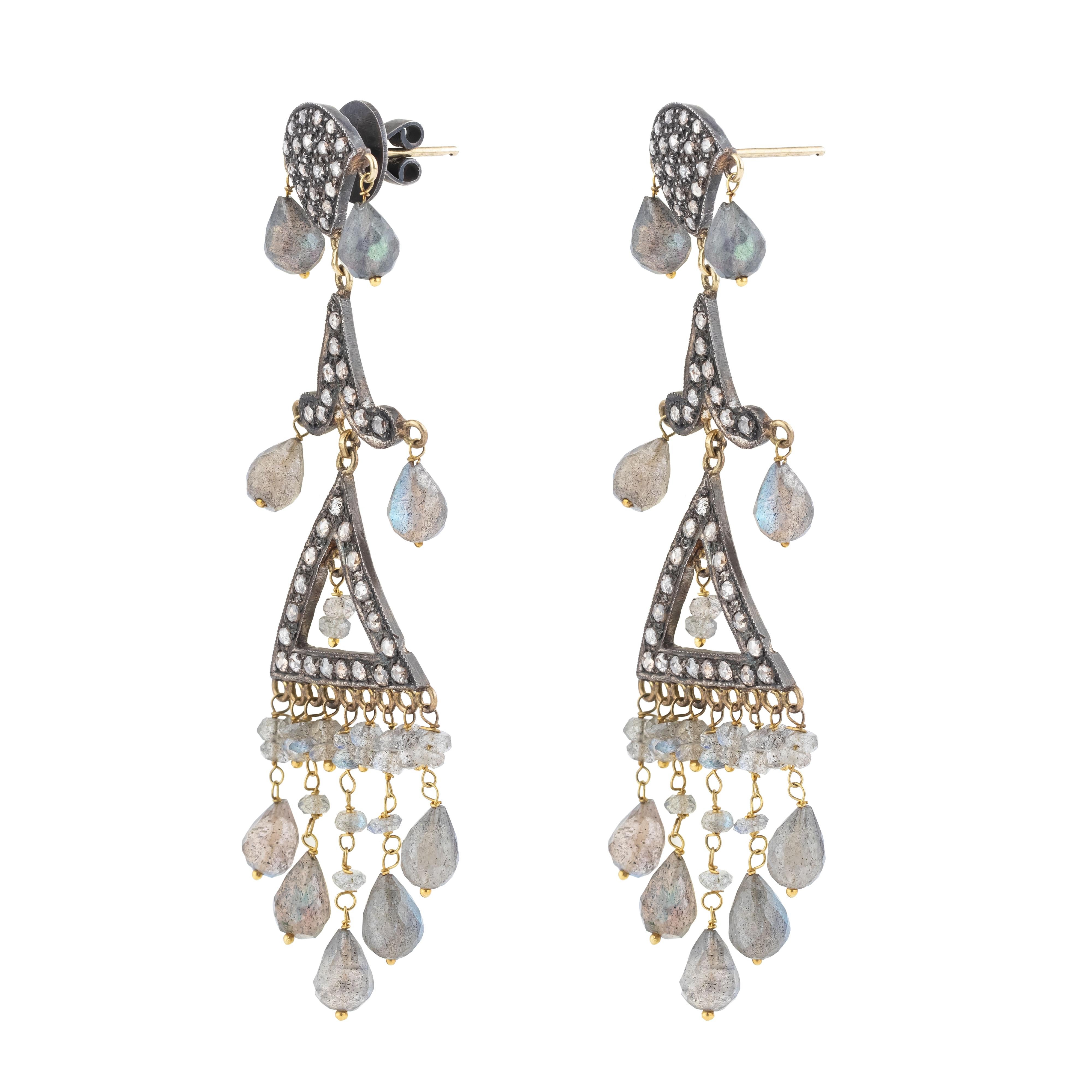 Pendientes araña de diamantes y piedras de color de 49,68 quilates Corte brillante en venta