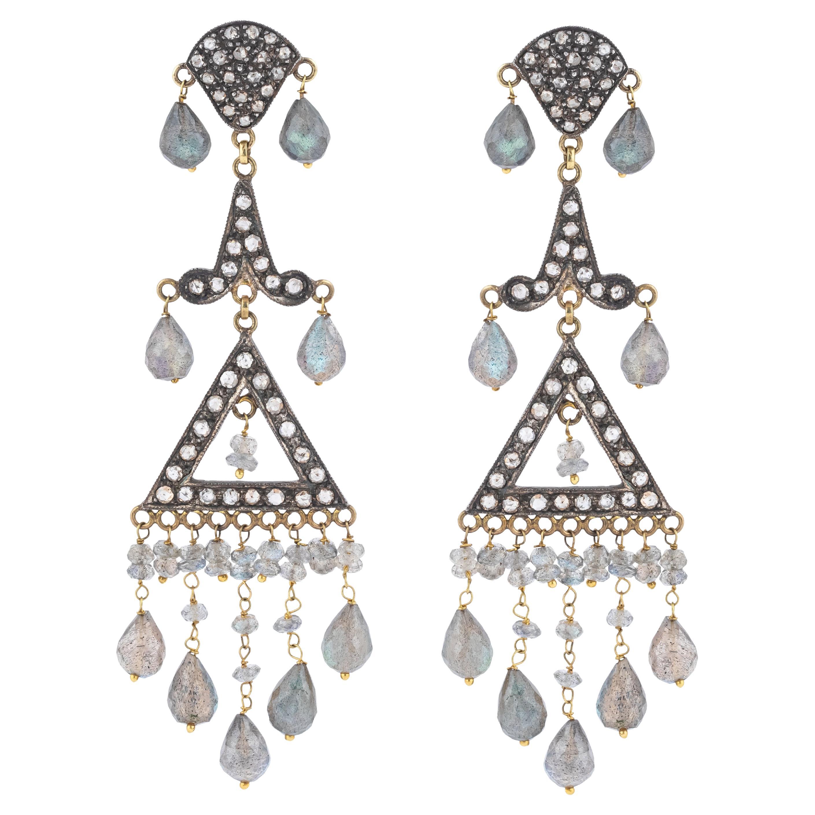 49.68 Carat Diamond and Color Stone Chandelier Earrings