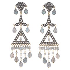 49,68 Karat Diamant und Farbstein-Kronleuchter-Ohrringe