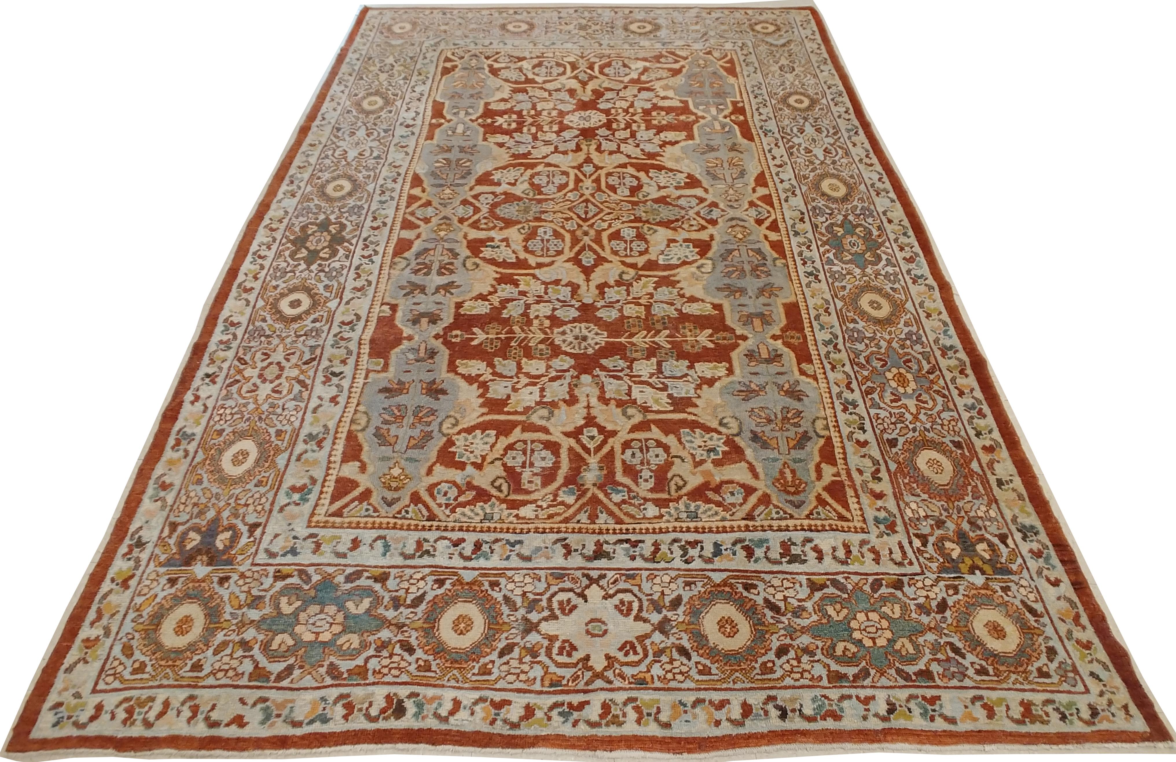 Antiker Mahal Teppich:: Handgefertigter Orientteppich:: Hellgrün:: Rost:: All-Over Design im Angebot 2