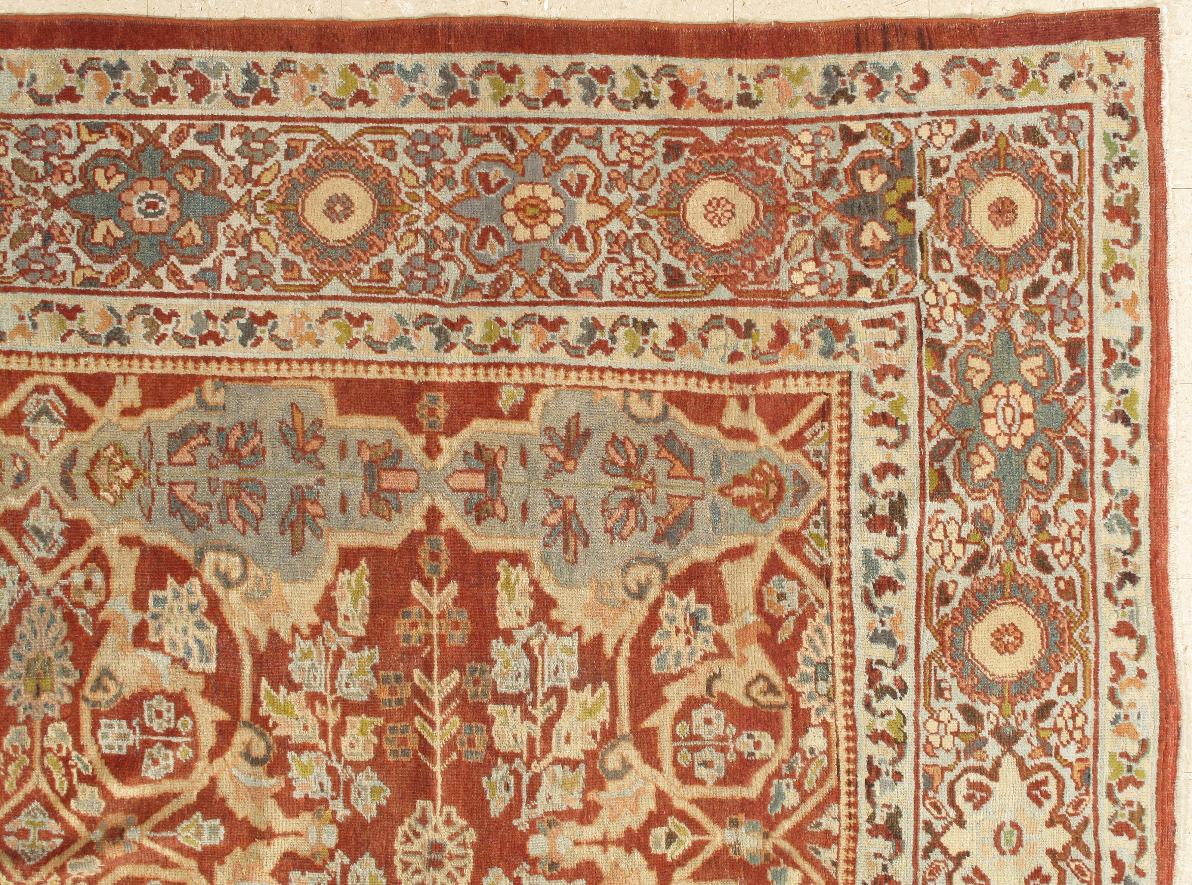 Antiker Mahal Teppich:: Handgefertigter Orientteppich:: Hellgrün:: Rost:: All-Over Design (Sultanabad) im Angebot