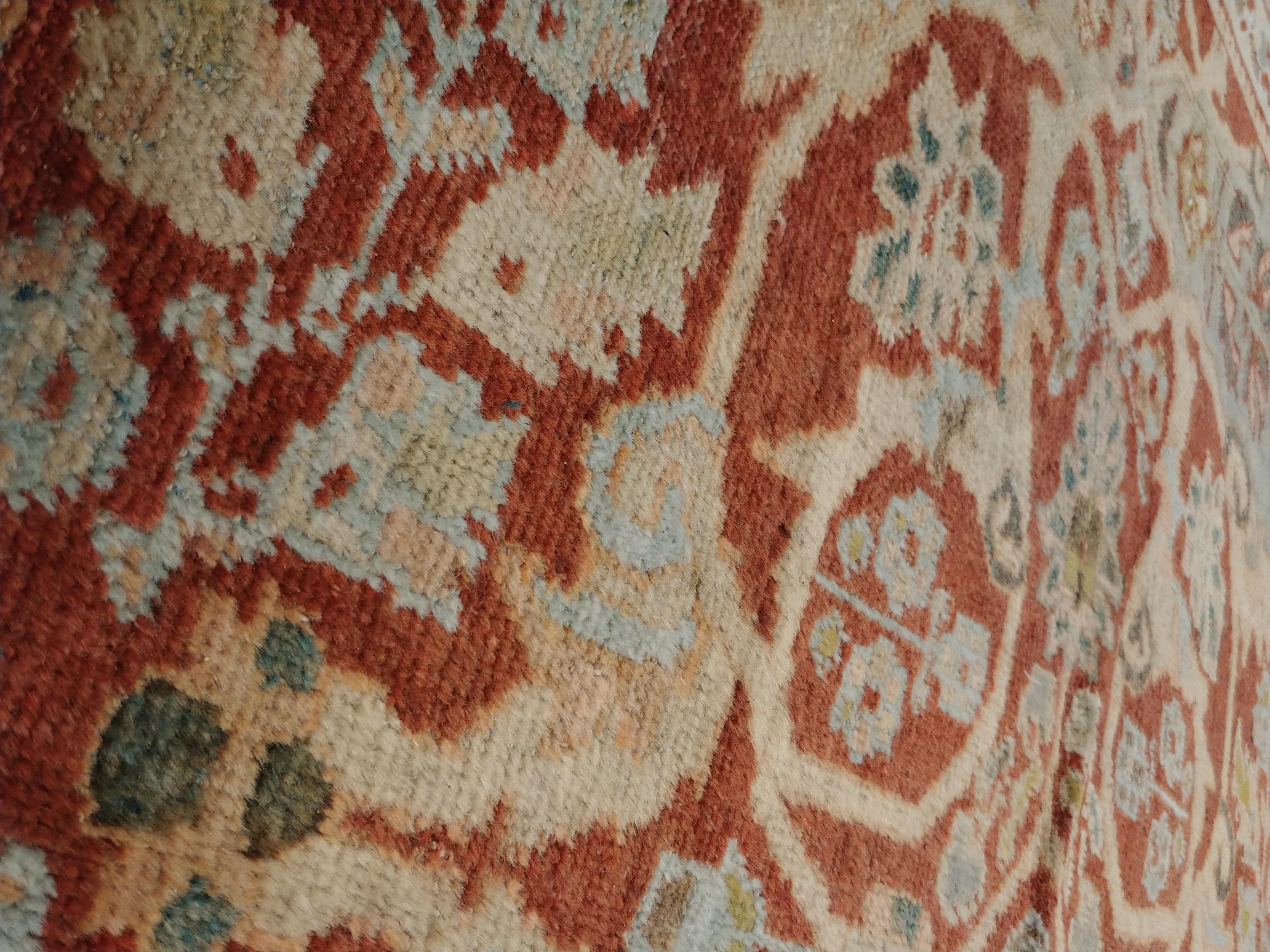 Antiker Mahal Teppich:: Handgefertigter Orientteppich:: Hellgrün:: Rost:: All-Over Design (Handgeknüpft) im Angebot