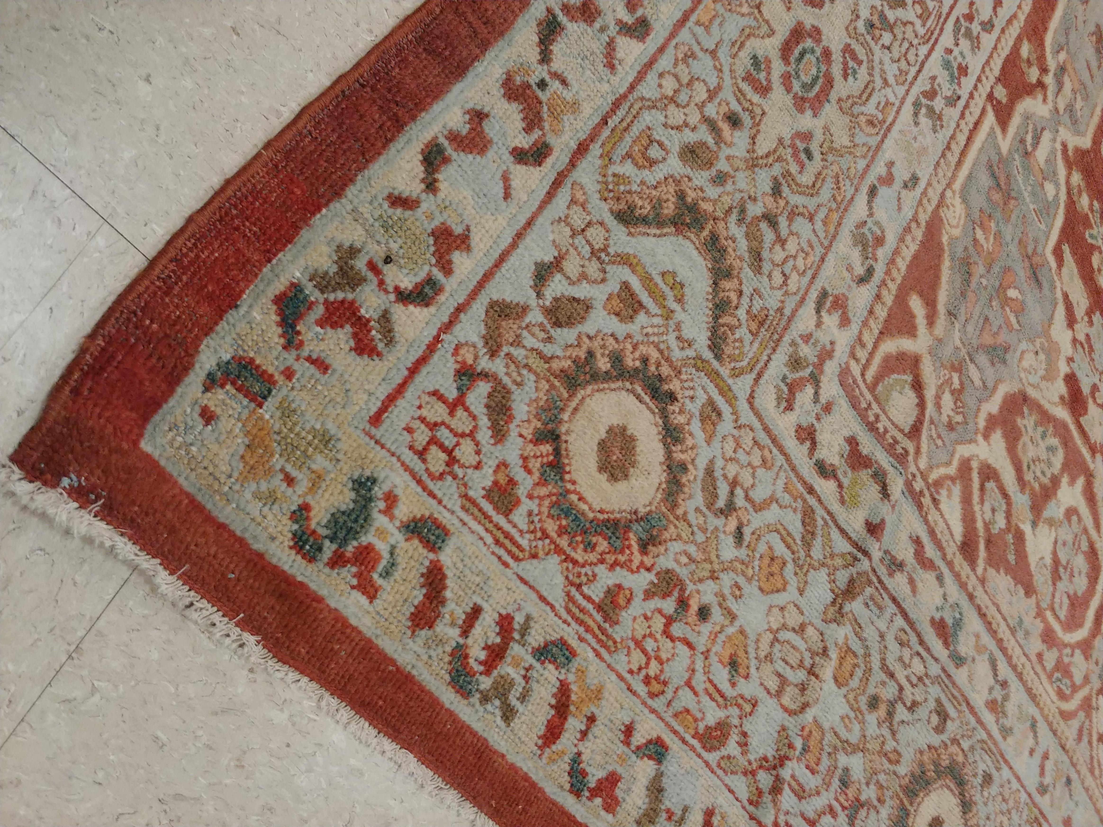 Antiker Mahal Teppich:: Handgefertigter Orientteppich:: Hellgrün:: Rost:: All-Over Design im Angebot 1