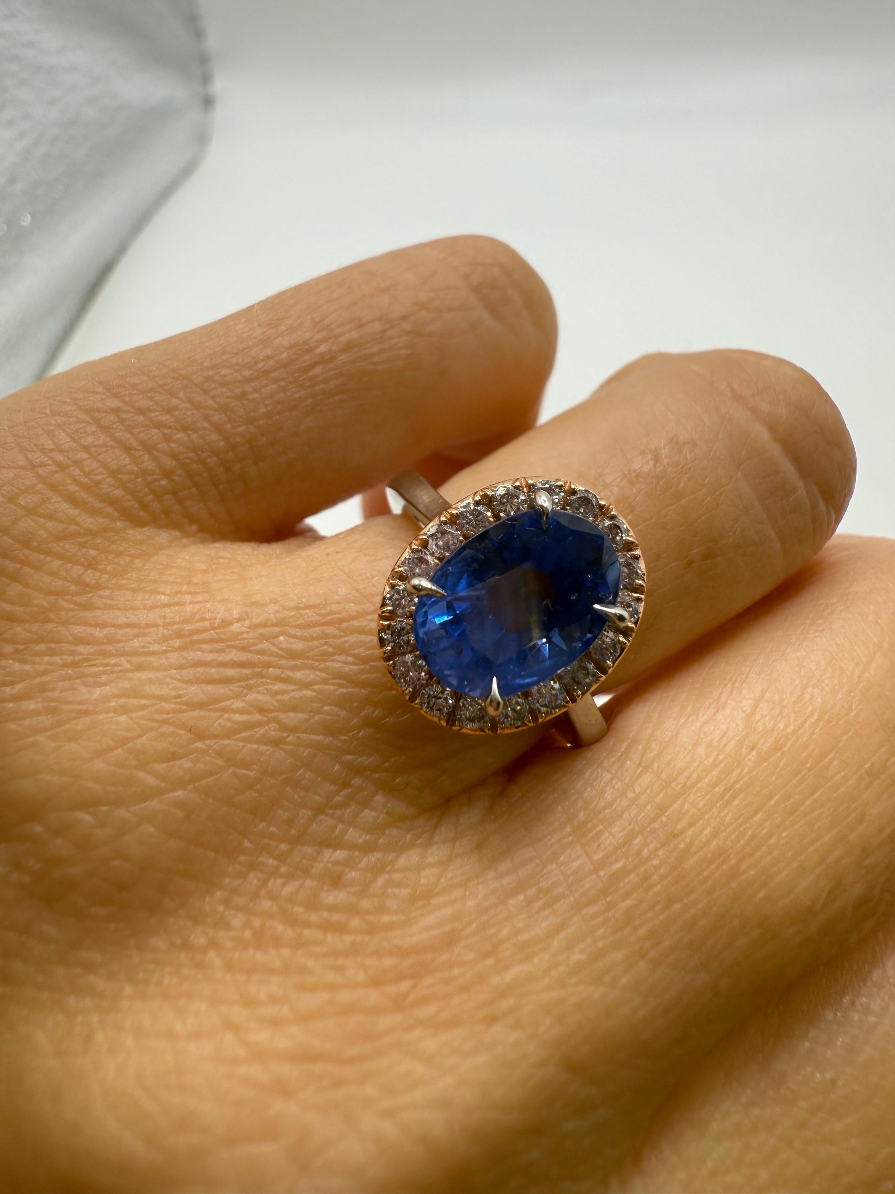 4,96ct GIA zertifiziert UNHEATED Saphir Diamant Ring Sri Lanka Herkunft im Angebot 3