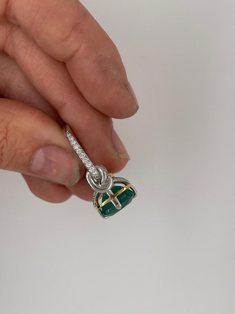 For Sale:  4.96ct Natural Cushion Cut Emerald and Diamond Ring in platinum and 22k gold 18