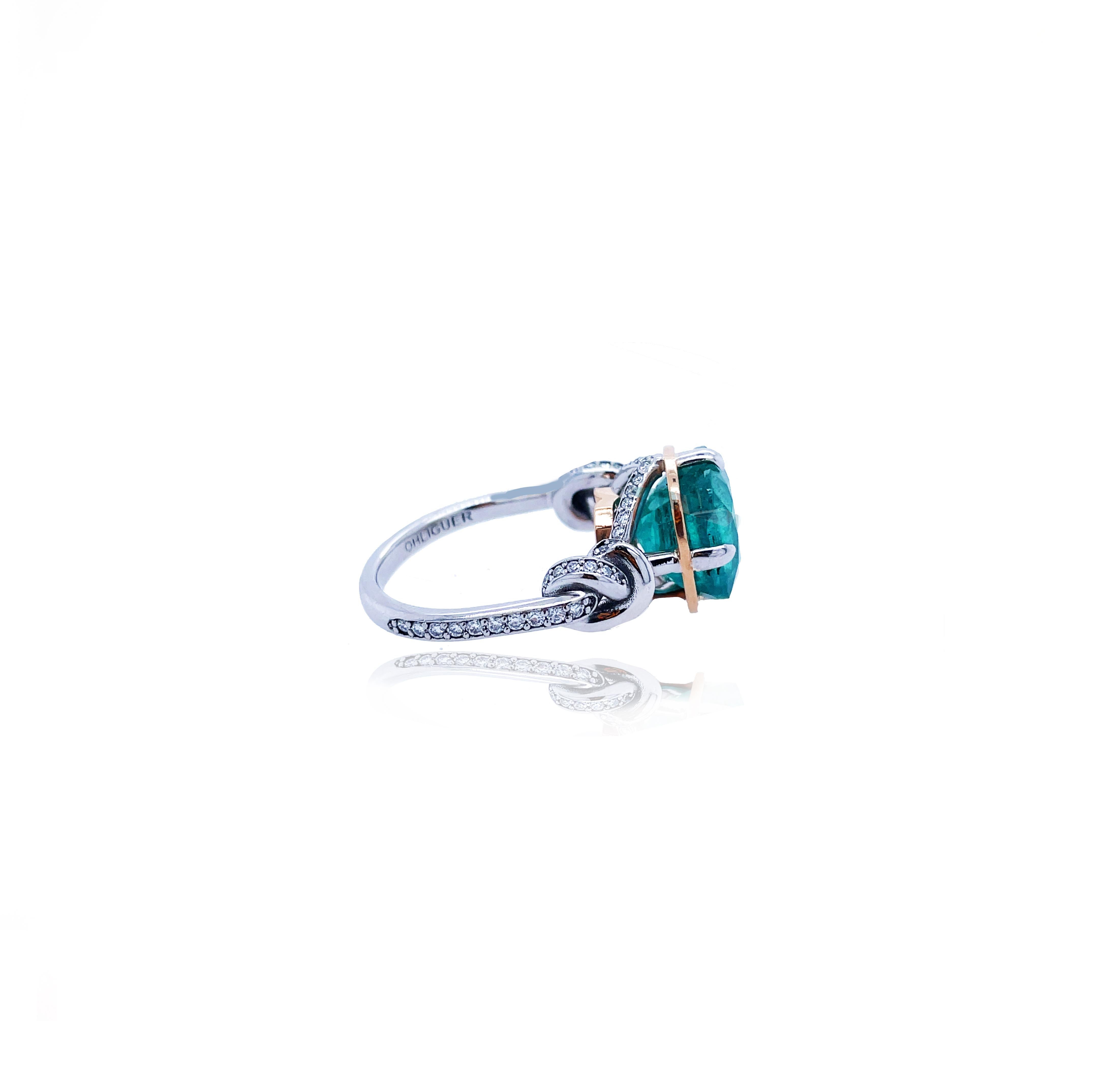 For Sale:  4.96ct Natural Cushion Cut Emerald and Diamond Ring in platinum and 22k gold 2