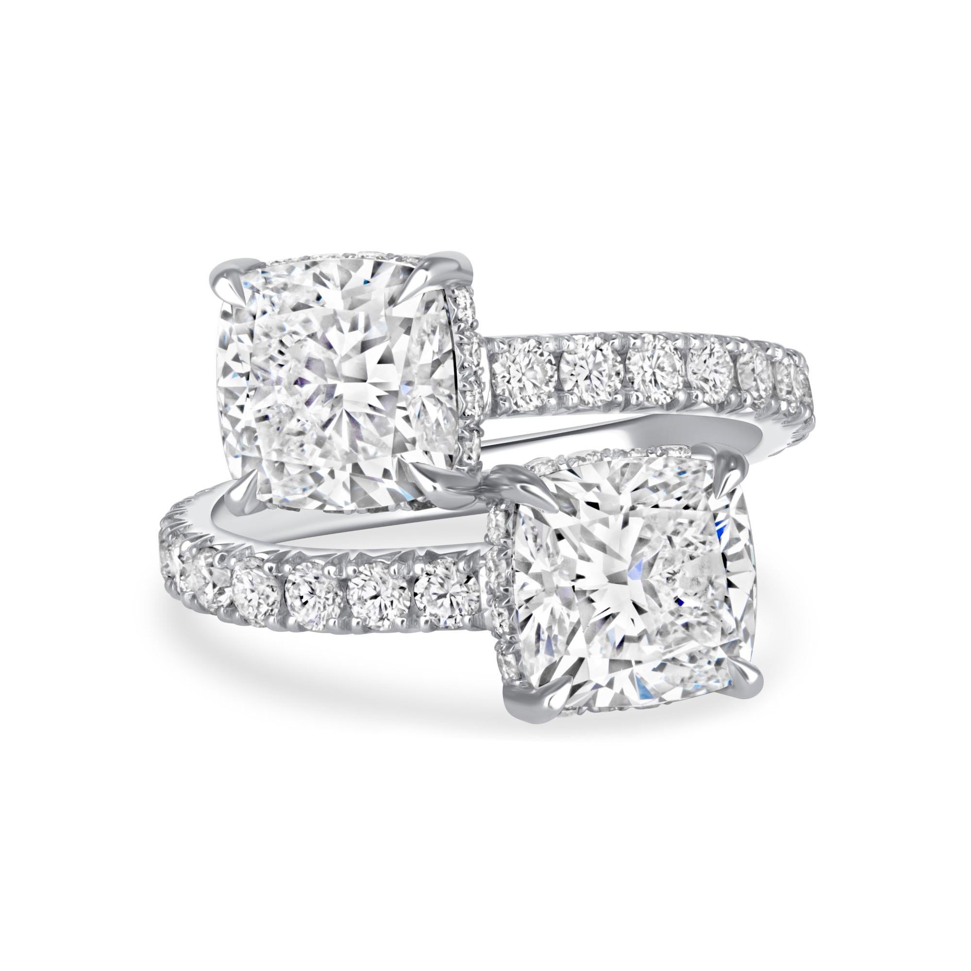 4.96CTW Toi Et Moi Hidden Halo Cushion Diamond Ring en platine Neuf - En vente à San Francisco, CA