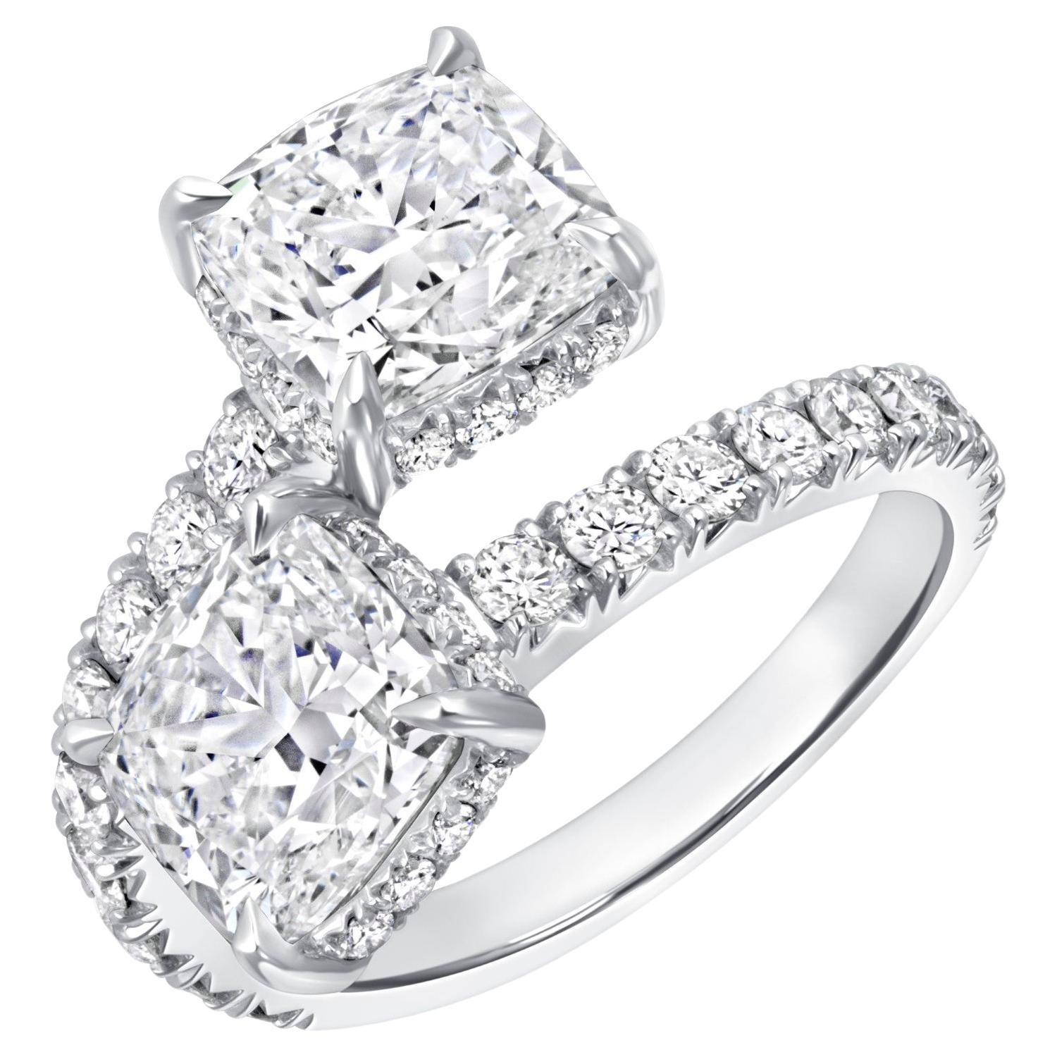 4.96CTW Toi Et Moi Hidden Halo Cushion Diamond Ring in Platinum