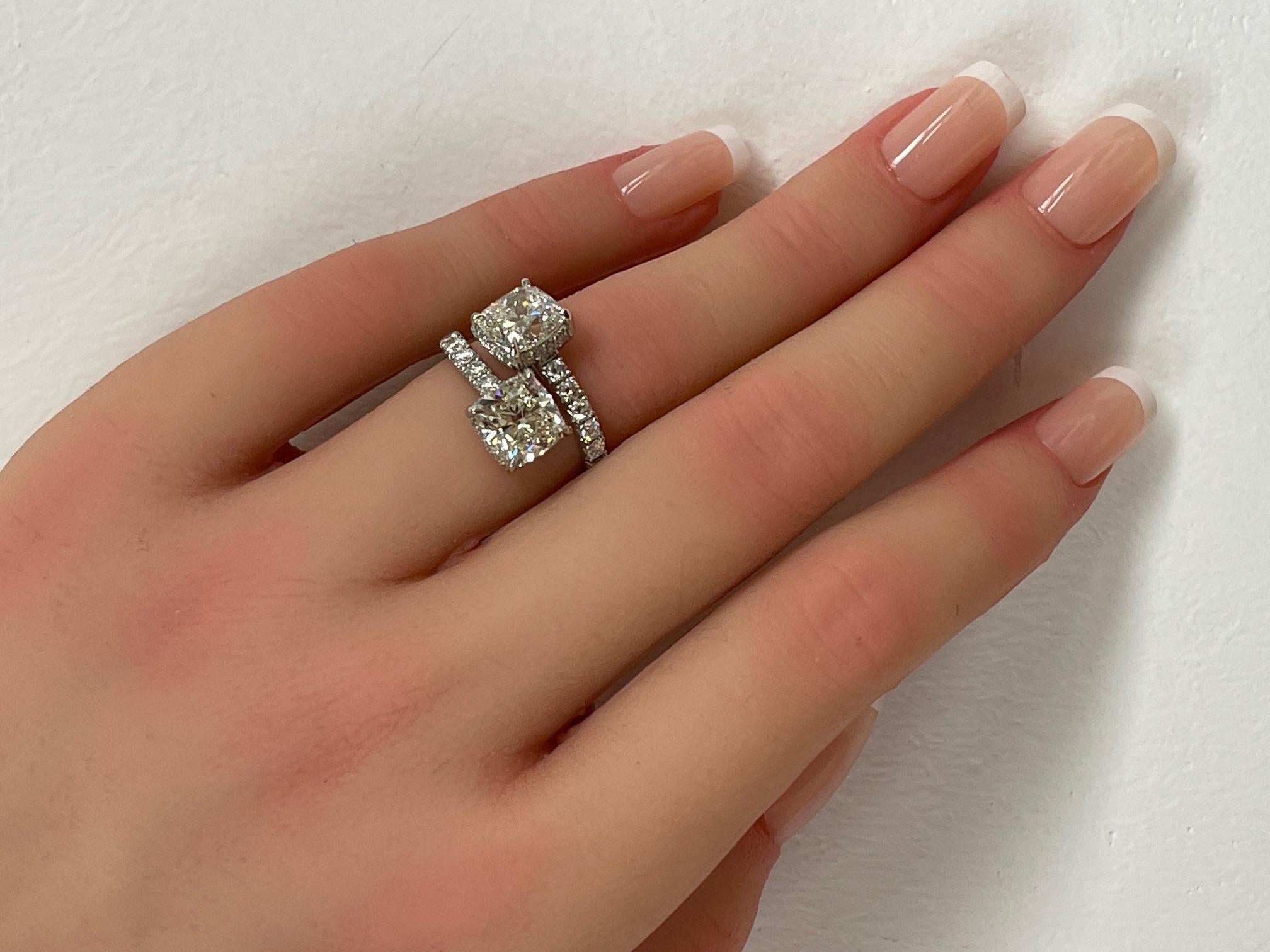 4.96CTW Toi Et Moi Hidden Halo Cushion Diamond Ring en platine en vente 1