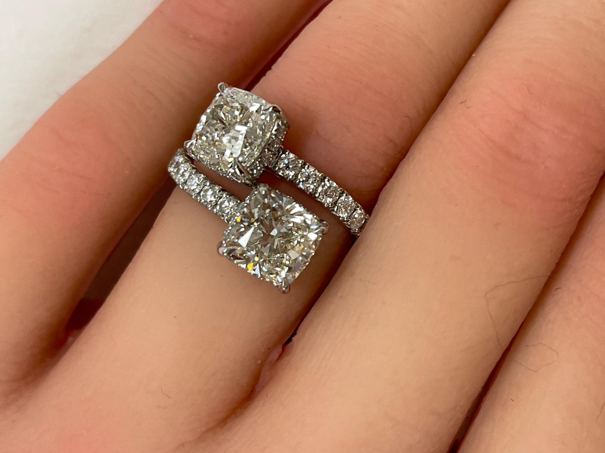 4.96CTW Toi Et Moi Hidden Halo Cushion Diamond Ring en platine en vente 3