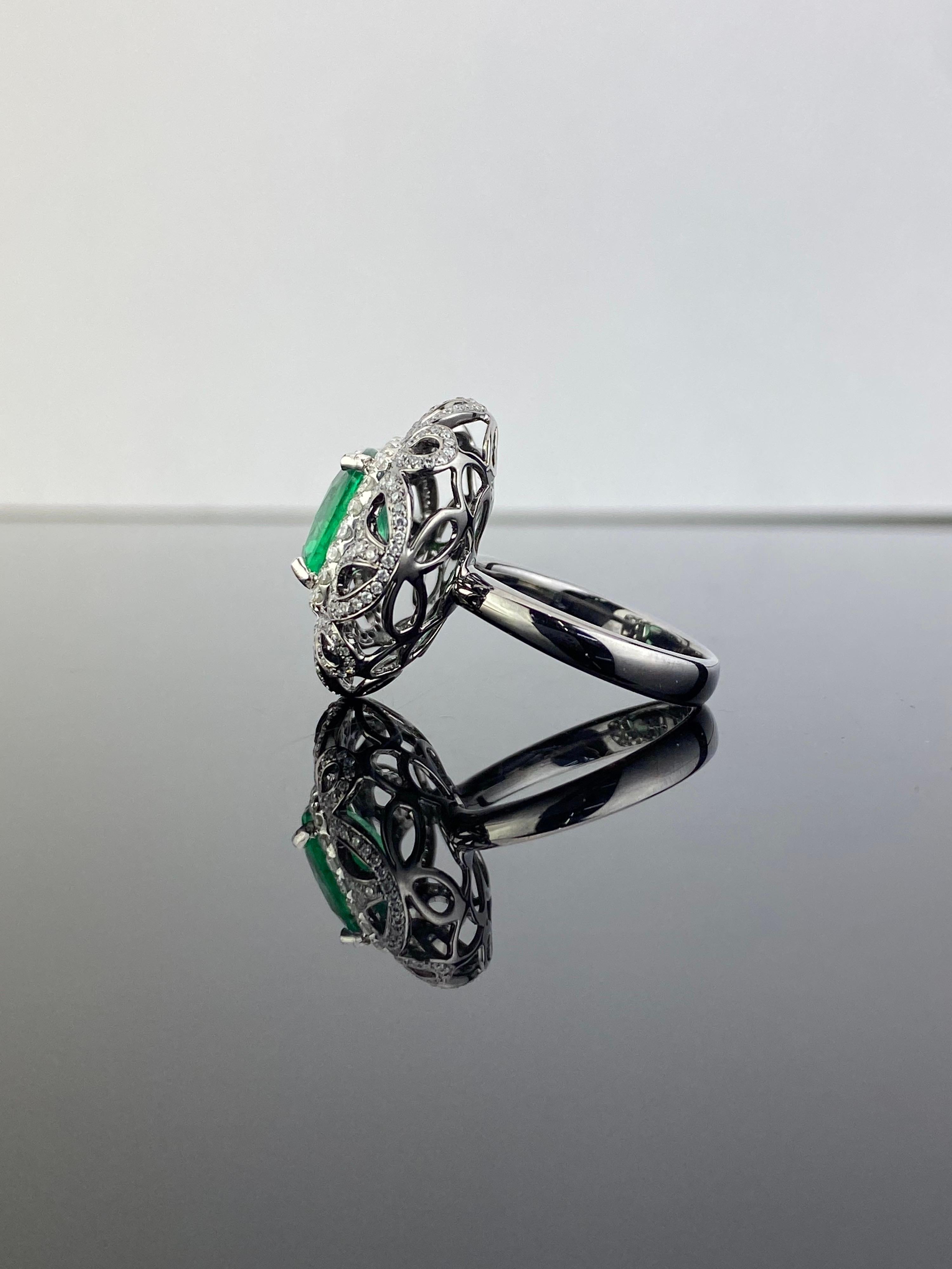 Women's or Men's 4.97 Carat Cushion Cut Zambian Emerald and Diamond Cocktail Ring For Sale