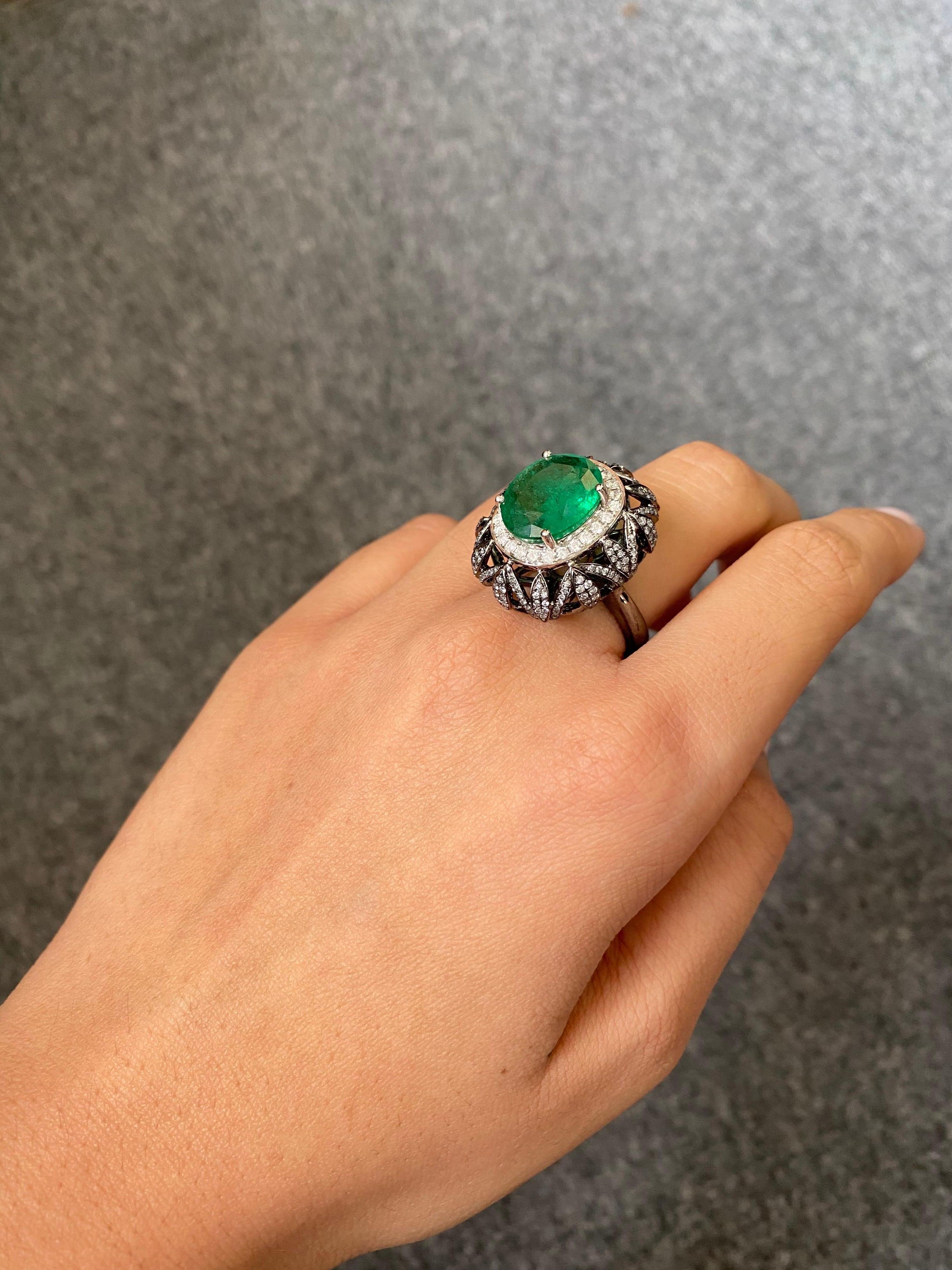 4.97 Carat Emerald and Diamond Dome Cocktail Ring For Sale 1