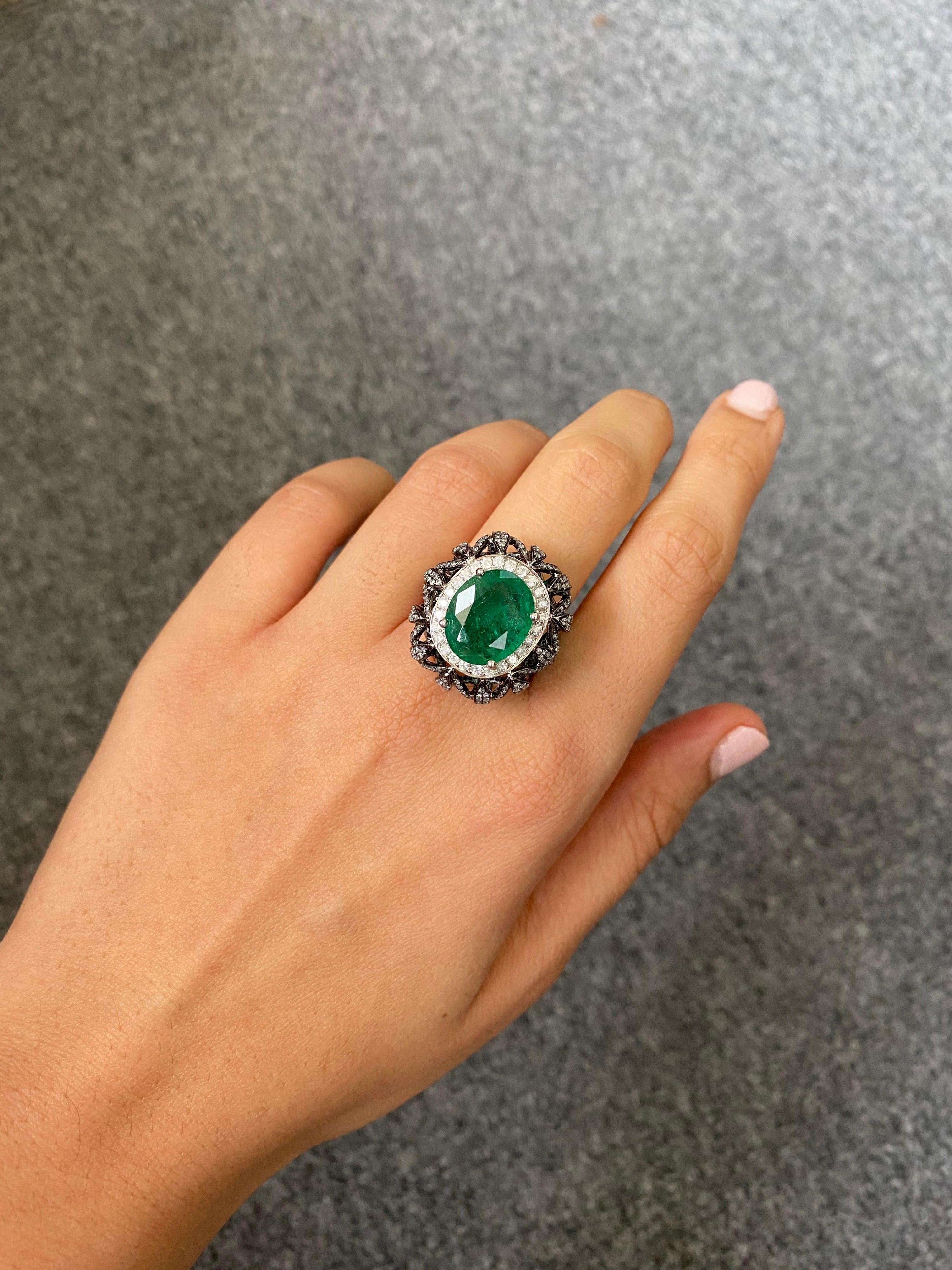 4.97 Carat Emerald and Diamond Dome Cocktail Ring For Sale 2