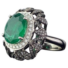 4.97 Carat Emerald and Diamond Dome Cocktail Ring