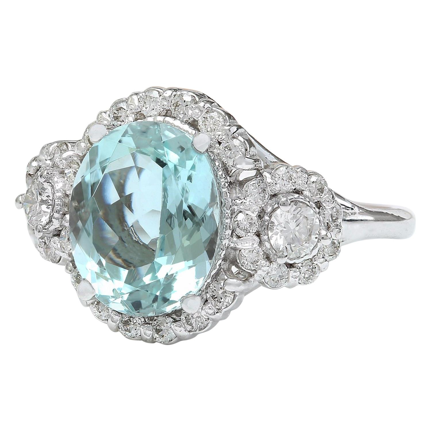 4.97 Carat Natural Aquamarine 14K Solid White Gold Diamond Ring
 Item Type: Ring
 Item Style: Cocktail
 Material: 14K White Gold
 Mainstone: Aquamarine
 Stone Color: Blue
 Stone Weight: 3.72 Carat
 Stone Shape: Oval
 Stone Quantity: 1
 Stone