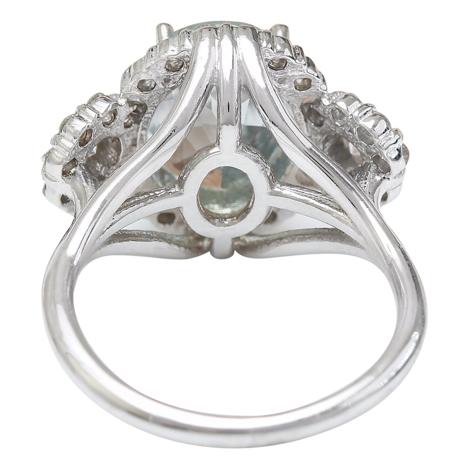Natural Aquamarine Diamond Ring In 14 Karat Solid White Gold In New Condition For Sale In Manhattan Beach, CA