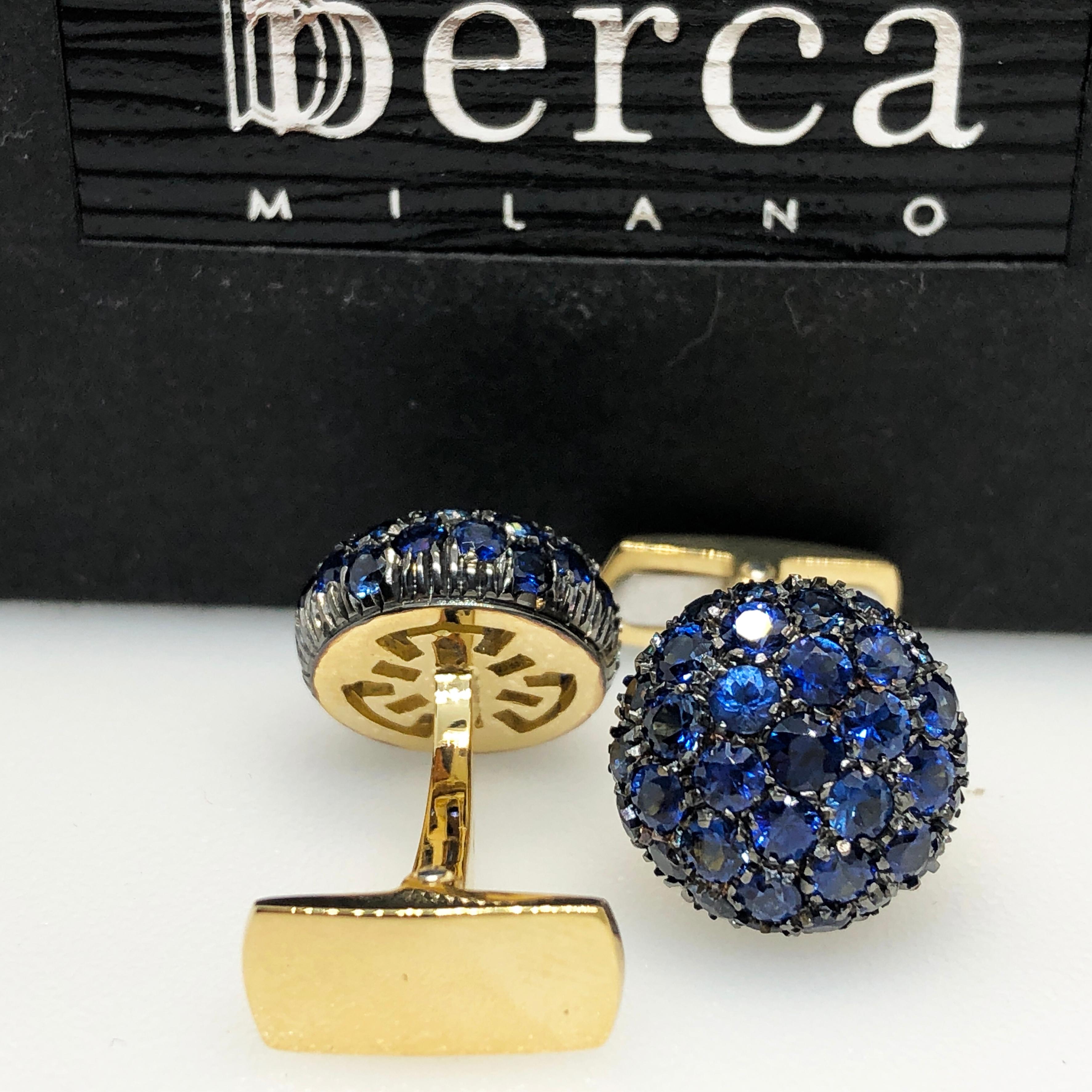 Berca 4.97 Carat Natural Blue Sapphire Black Yellow Gold T-Bar Back Cufflinks 4