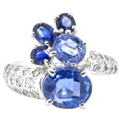Vintage 4.97 Carat Natural Sapphire and Diamond Cocktail Ring Set in Platinum