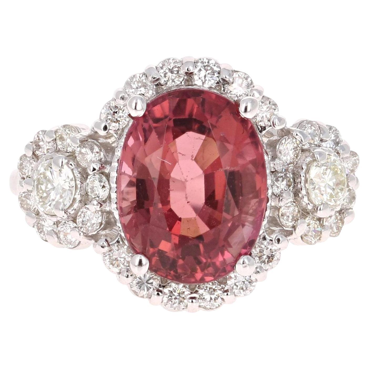 4,97 Karat Ovalschliff Natürlicher Rosa Turmalin Diamant 14 Karat Weißgold Ring