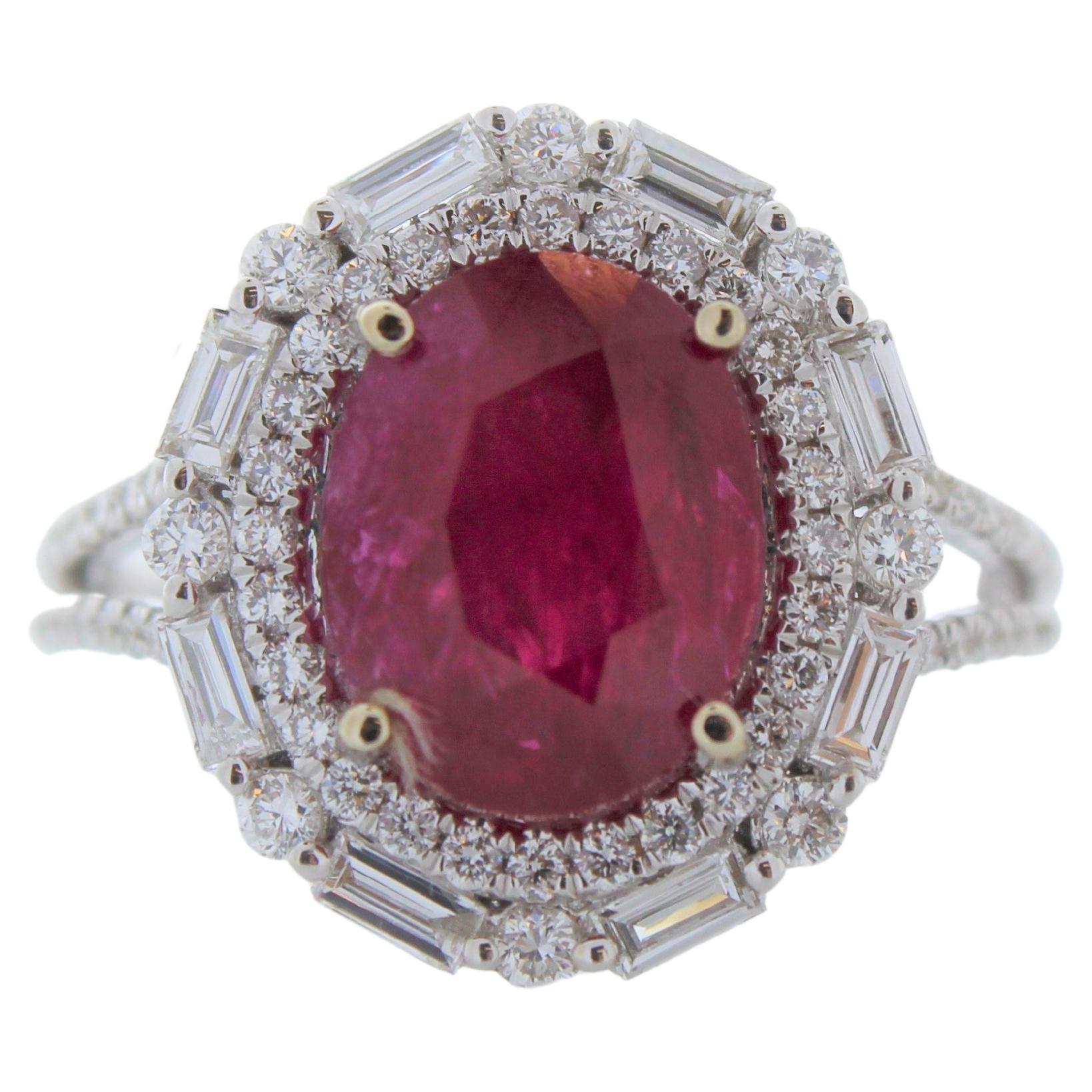 4.97 Carat Oval Ruby and Diamond Ring in 18K White Gold For Sale