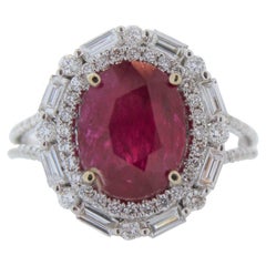 4.97 Carat Oval Ruby and Diamond Ring in 18K White Gold