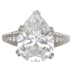 4.97 Carat Pear Diamond Ring Brilliant White 18K Gold Everyday Royalty Heirloom