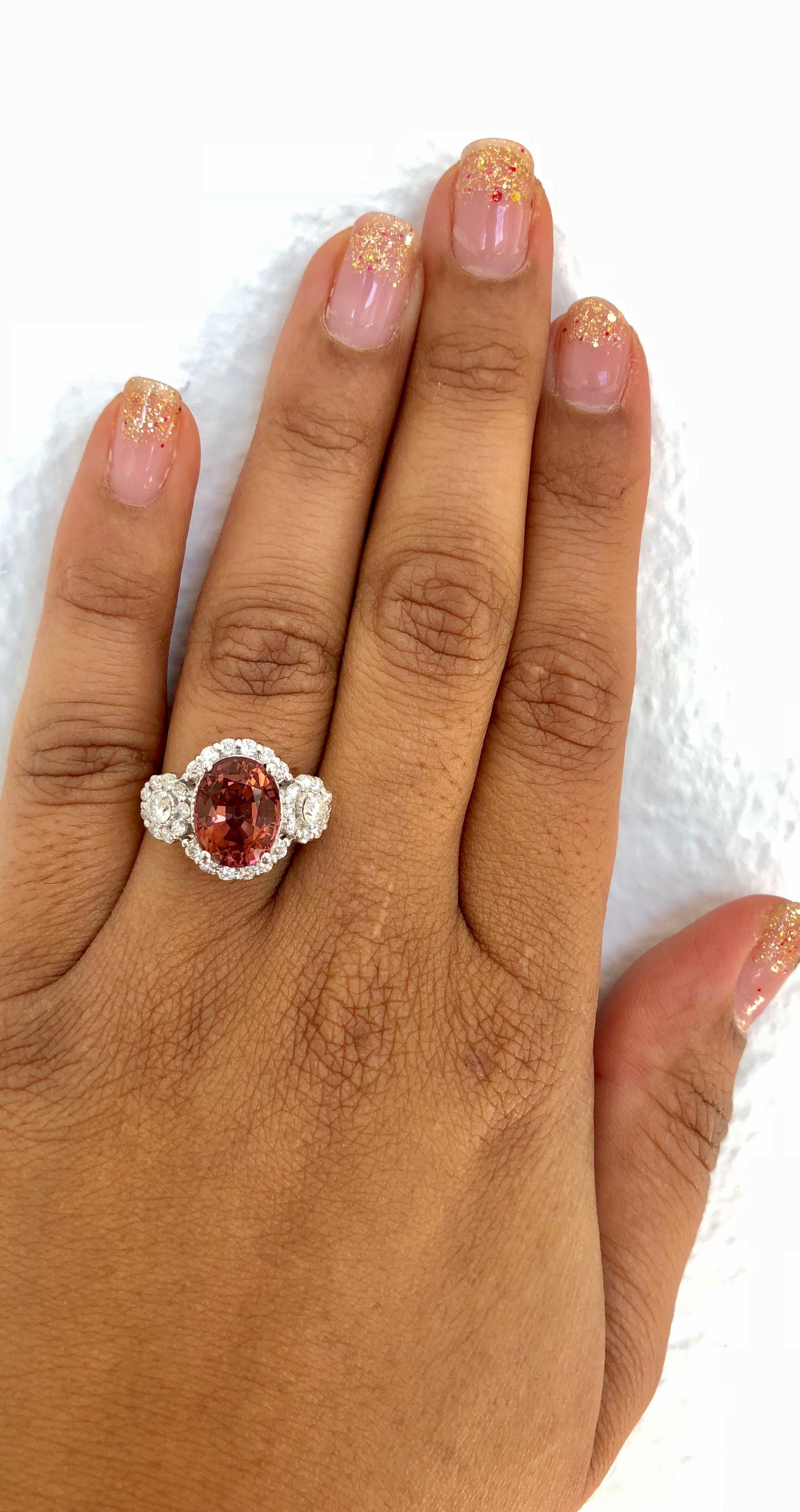 4.97 Carat Pink Tourmaline Diamond 14 Karat White Gold Ring In New Condition For Sale In Los Angeles, CA