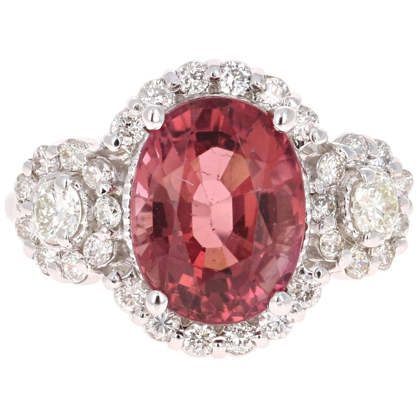 Ring aus 14 Karat Weißgold mit 4,97 Karat rosa Turmalin und Diamant