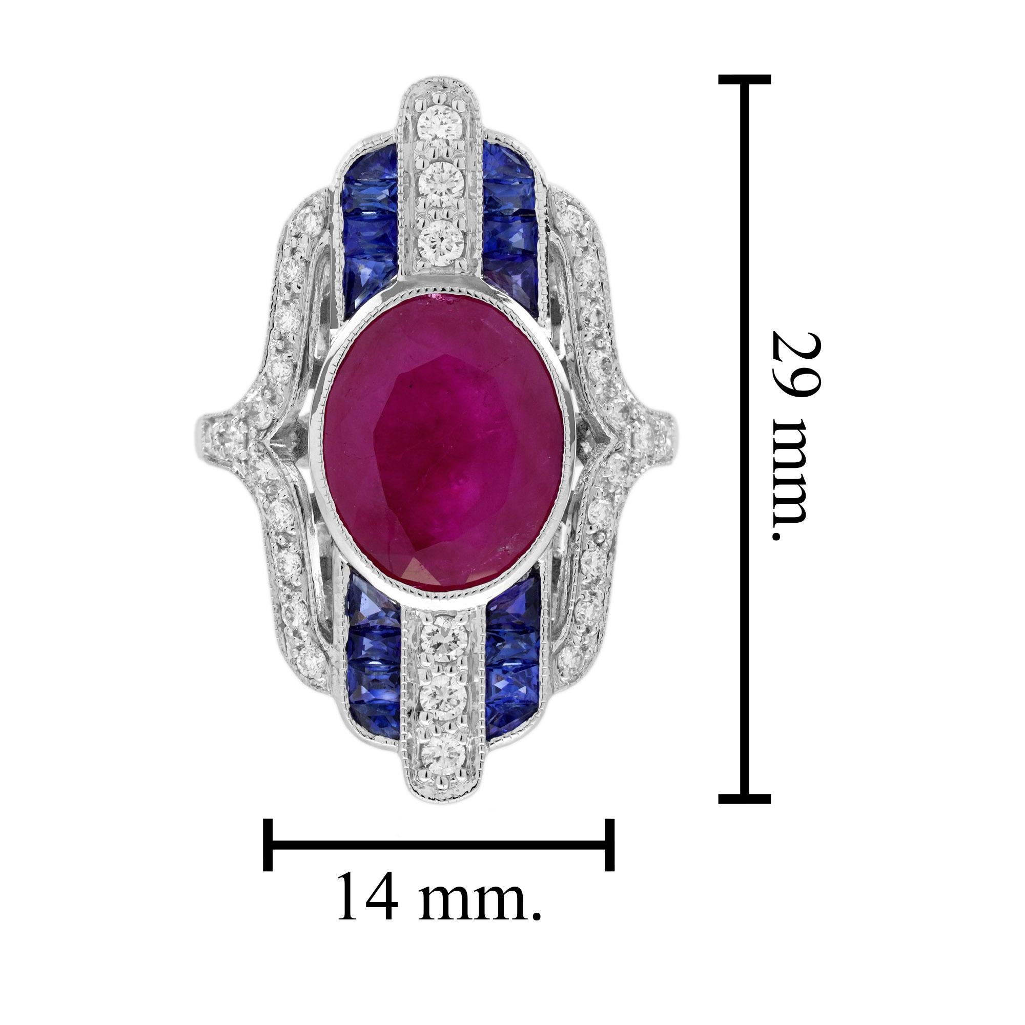 4.97 Ct. Certified Ruby Sapphire Diamond Art Deco Style Dinner Ring in 18K Gold For Sale 5