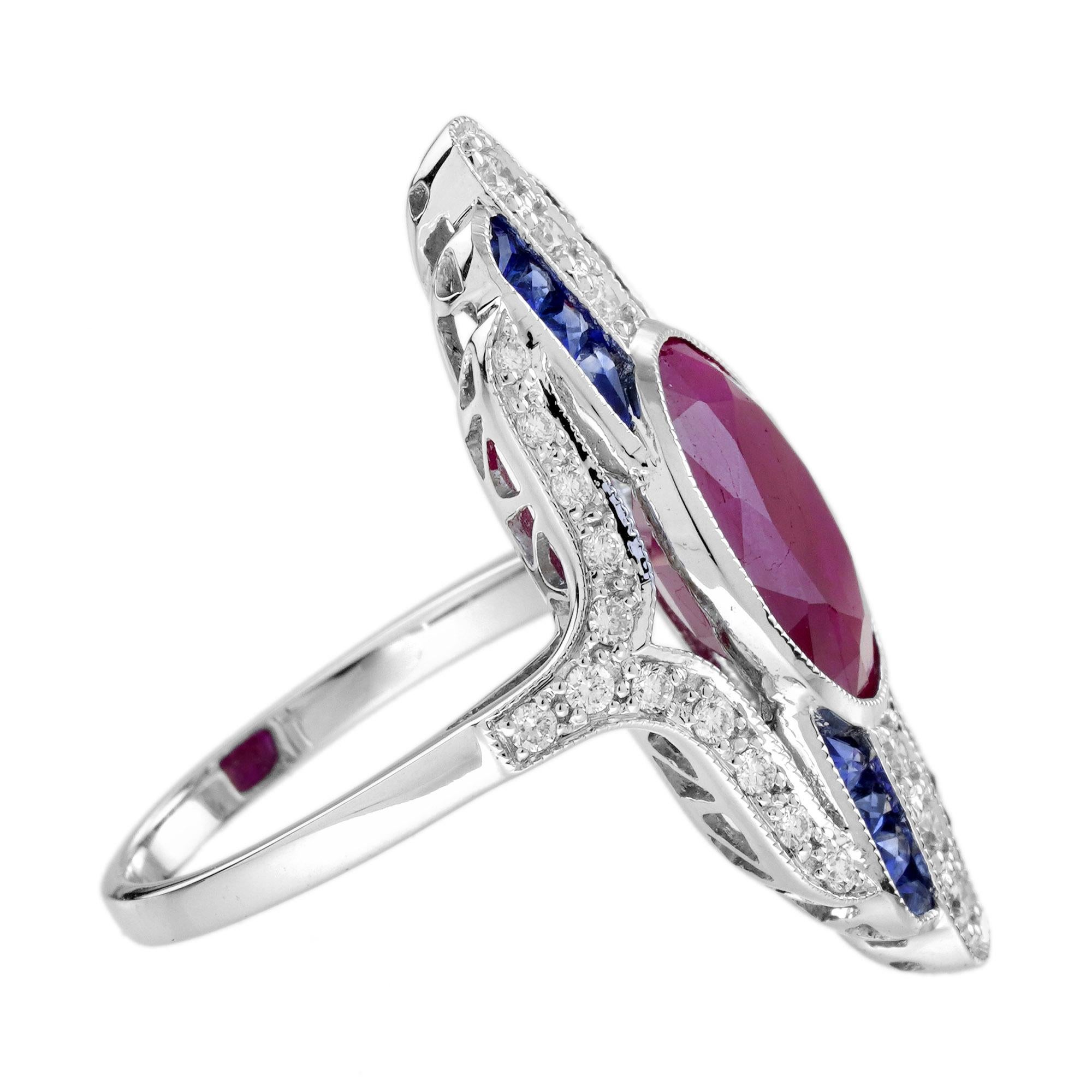 4.97 Ct. Certified Ruby Sapphire Diamond Art Deco Style Dinner Ring in 18K Gold For Sale 2