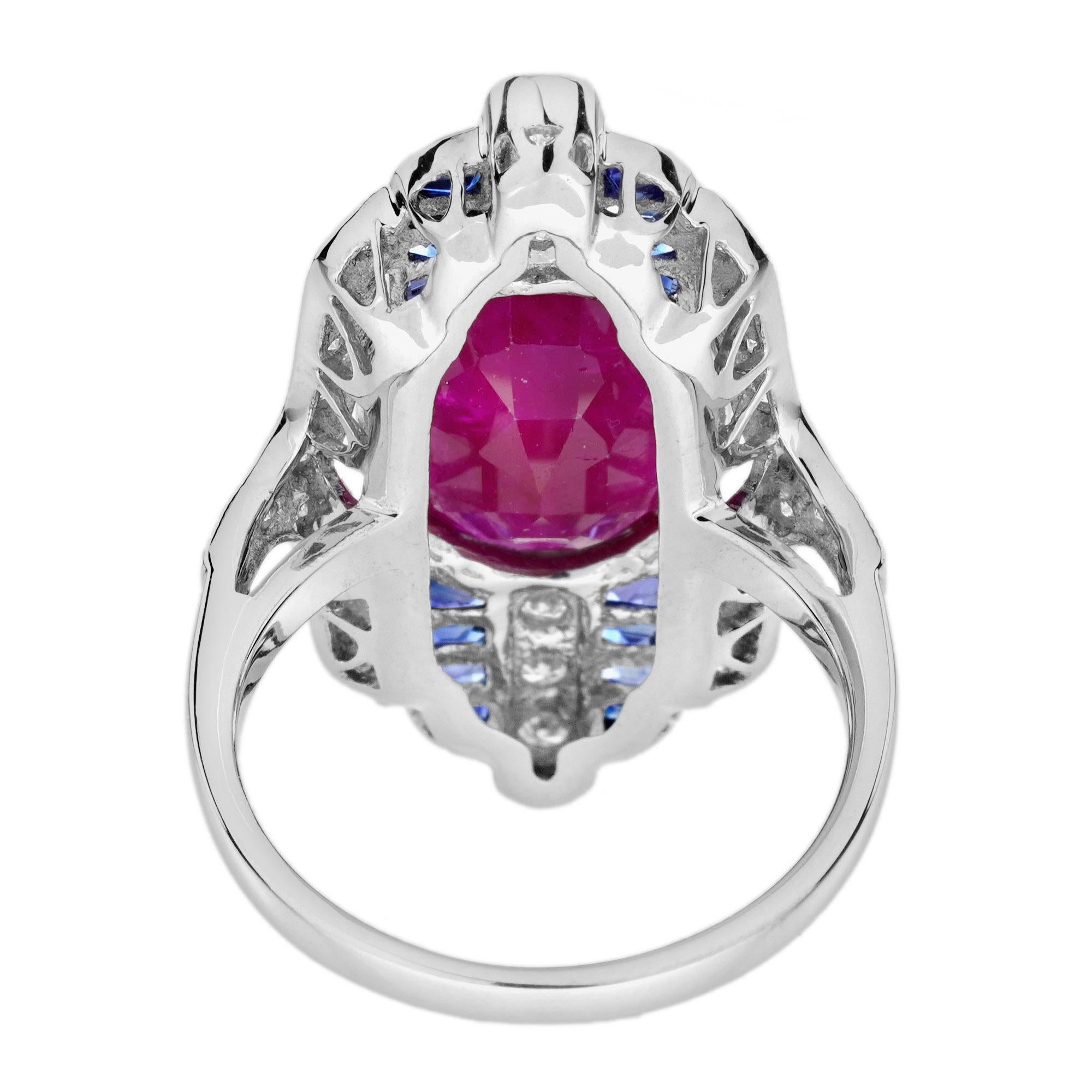 4.97 Ct. Certified Ruby Sapphire Diamond Art Deco Style Dinner Ring in 18K Gold For Sale 3