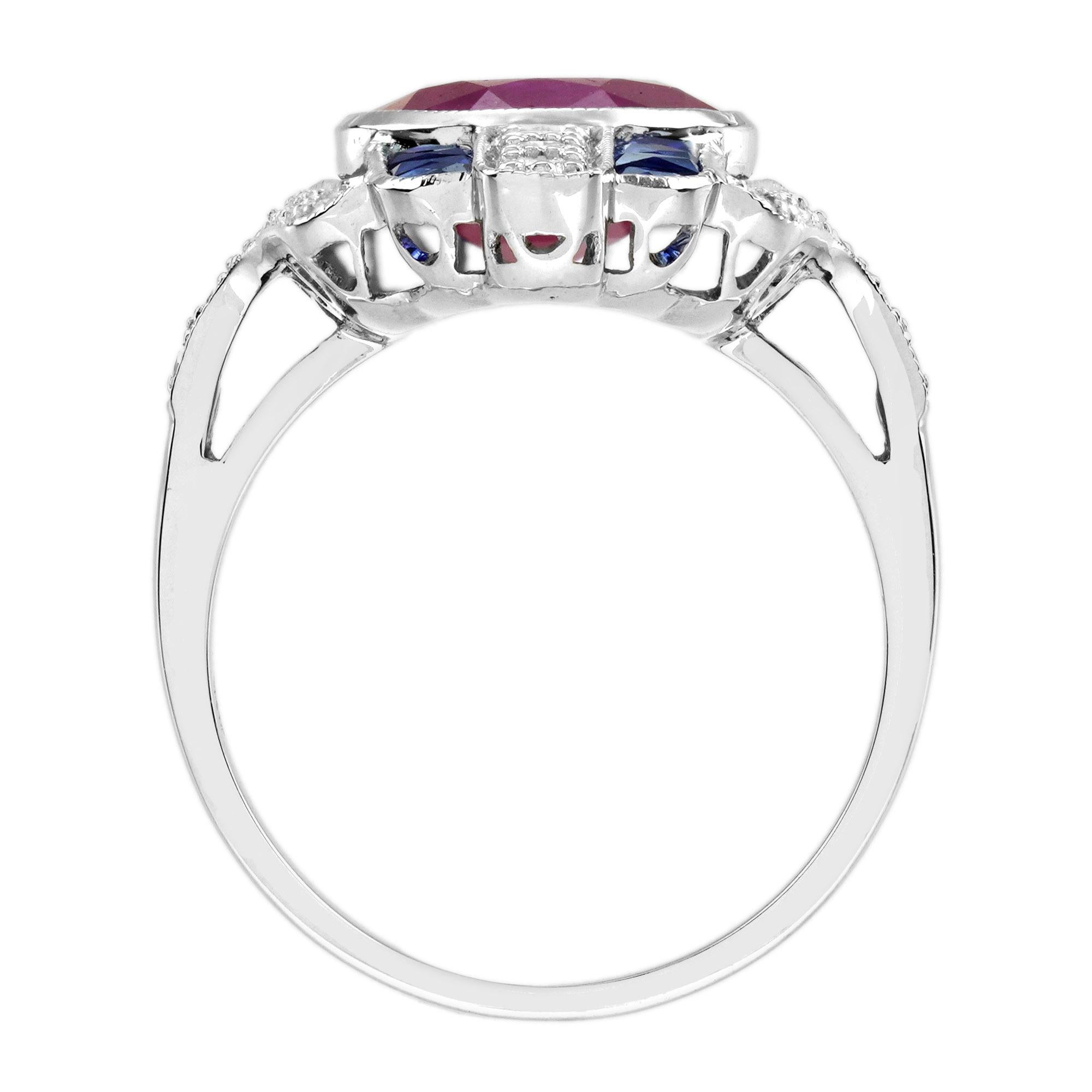4.97 Ct. Certified Ruby Sapphire Diamond Art Deco Style Dinner Ring in 18K Gold For Sale 4