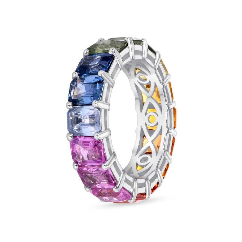 100% Authentic, 100% Customer Satisfaction
Width: 5.7 mm
Size: 5.5 ( Contact Us for Sizing)
Metal:18K White Gold
Hallmarks: 18K
Total Weight: 5.2 Grams
Stone Type: 4.3 CT Multicolor Sapphire 
Condition: New
Estimated Price: $4500
Stock Number: RD3246